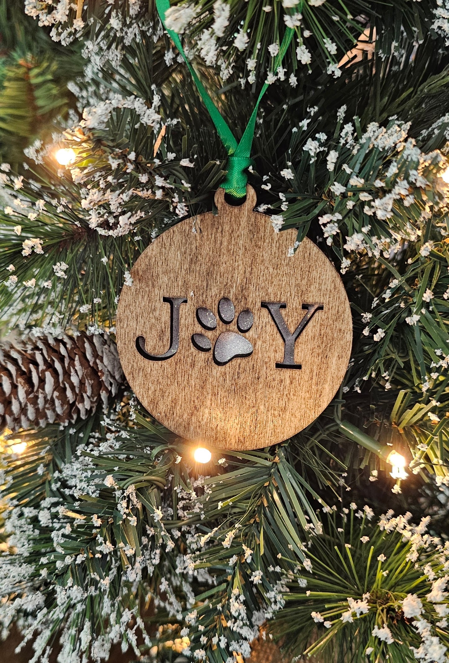 Wood/Glitter Ornaments - Joy with Dog/Cat Paw