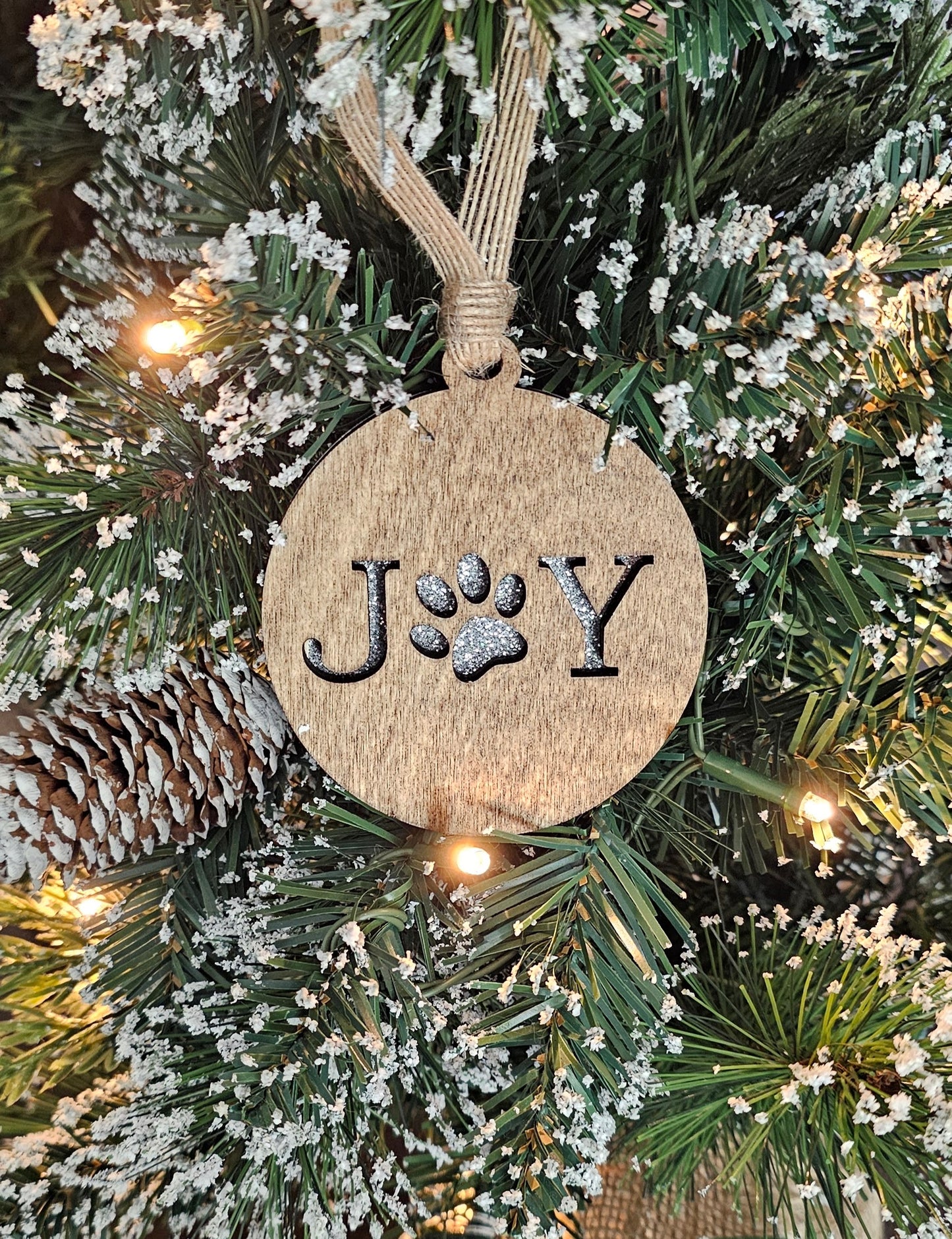 Wood/Glitter Ornaments - Joy with Dog/Cat Paw