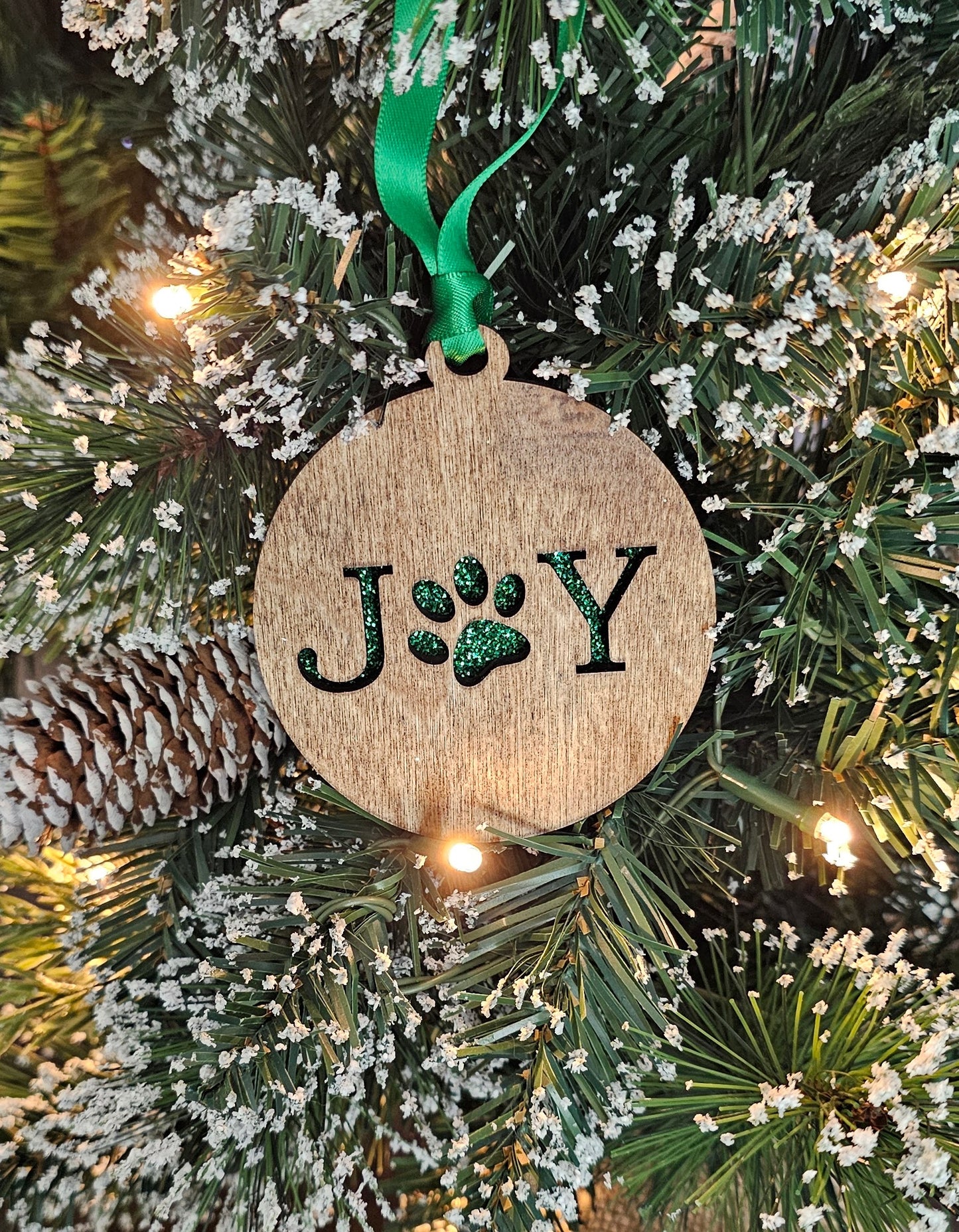 Wood/Glitter Ornaments - Joy with Dog/Cat Paw