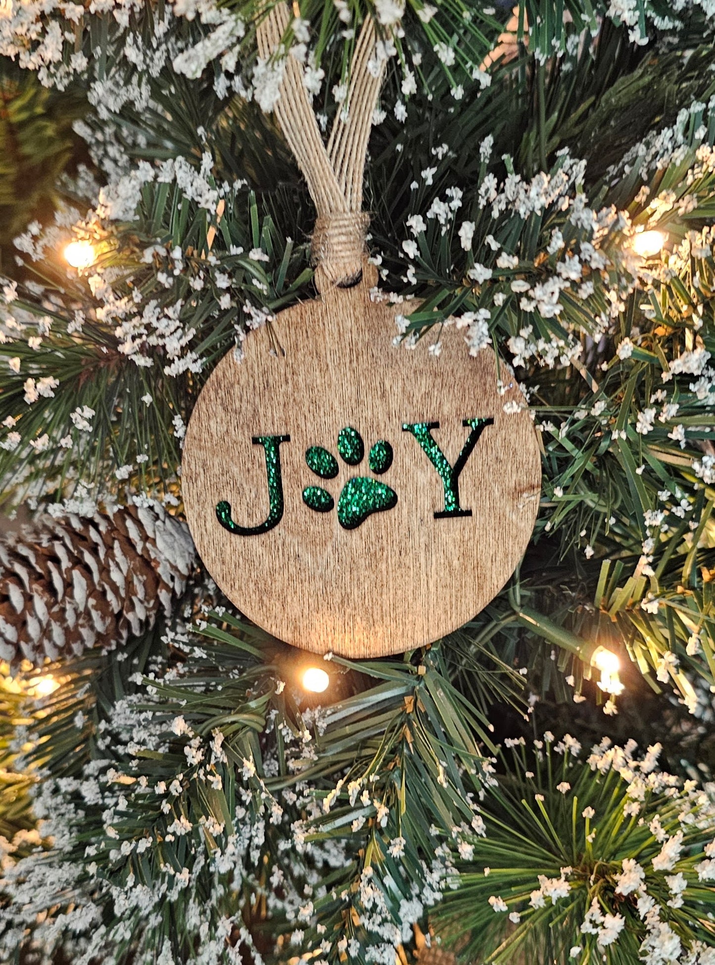 Wood/Glitter Ornaments - Joy with Dog/Cat Paw