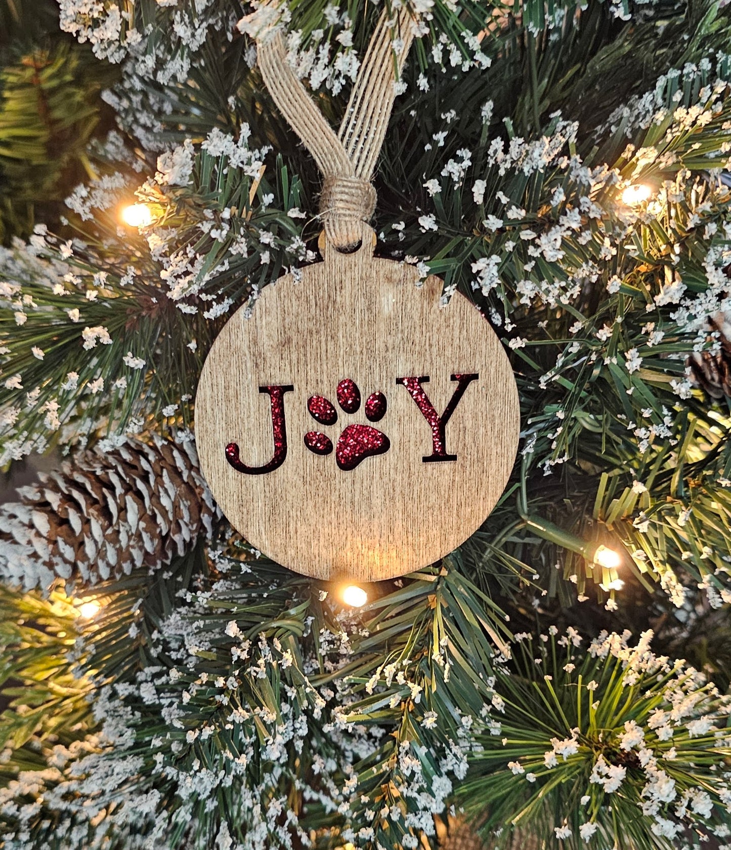 Wood/Glitter Ornaments - Joy with Dog/Cat Paw