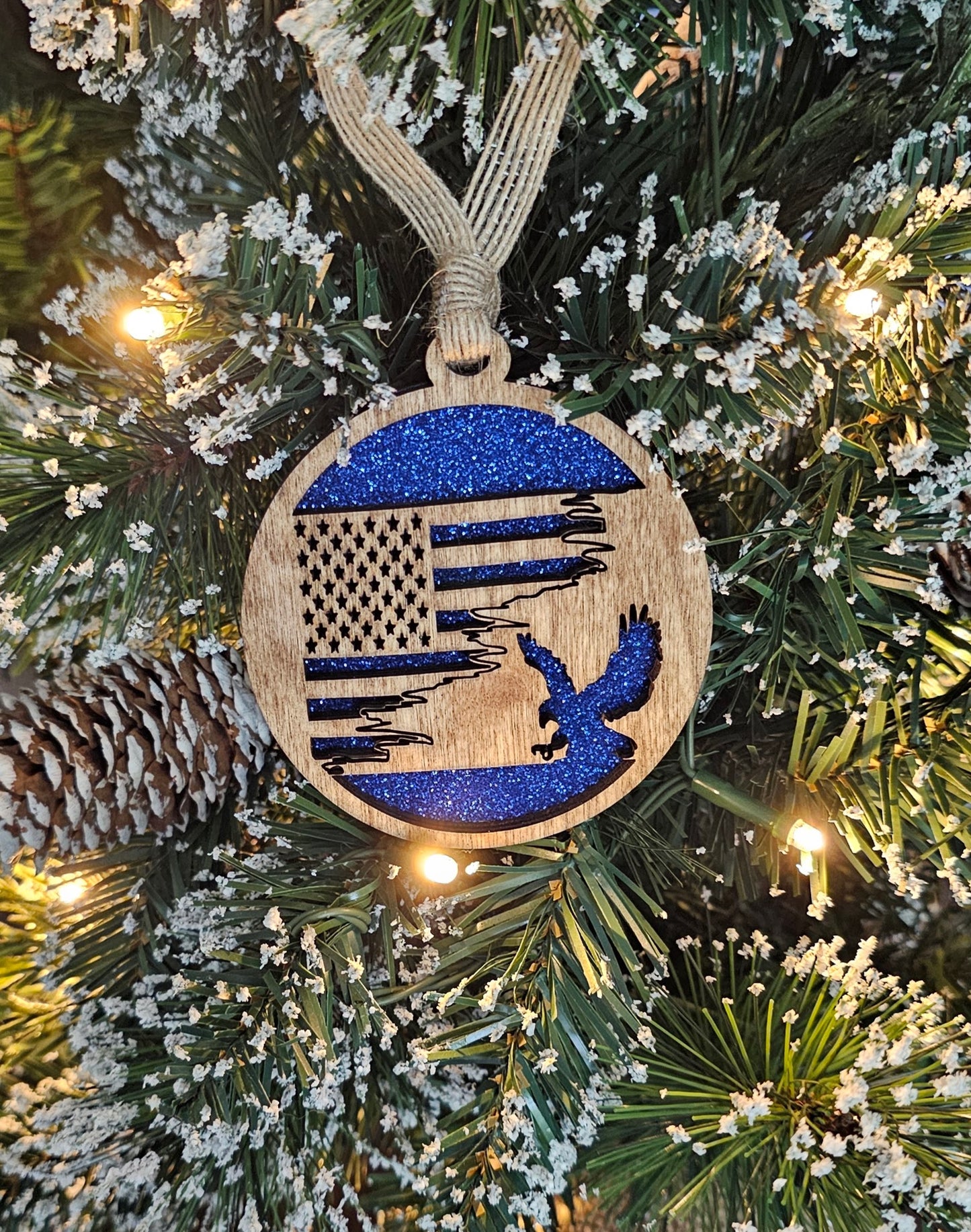 Wood/Glitter Ornaments - US Flag and Eagle