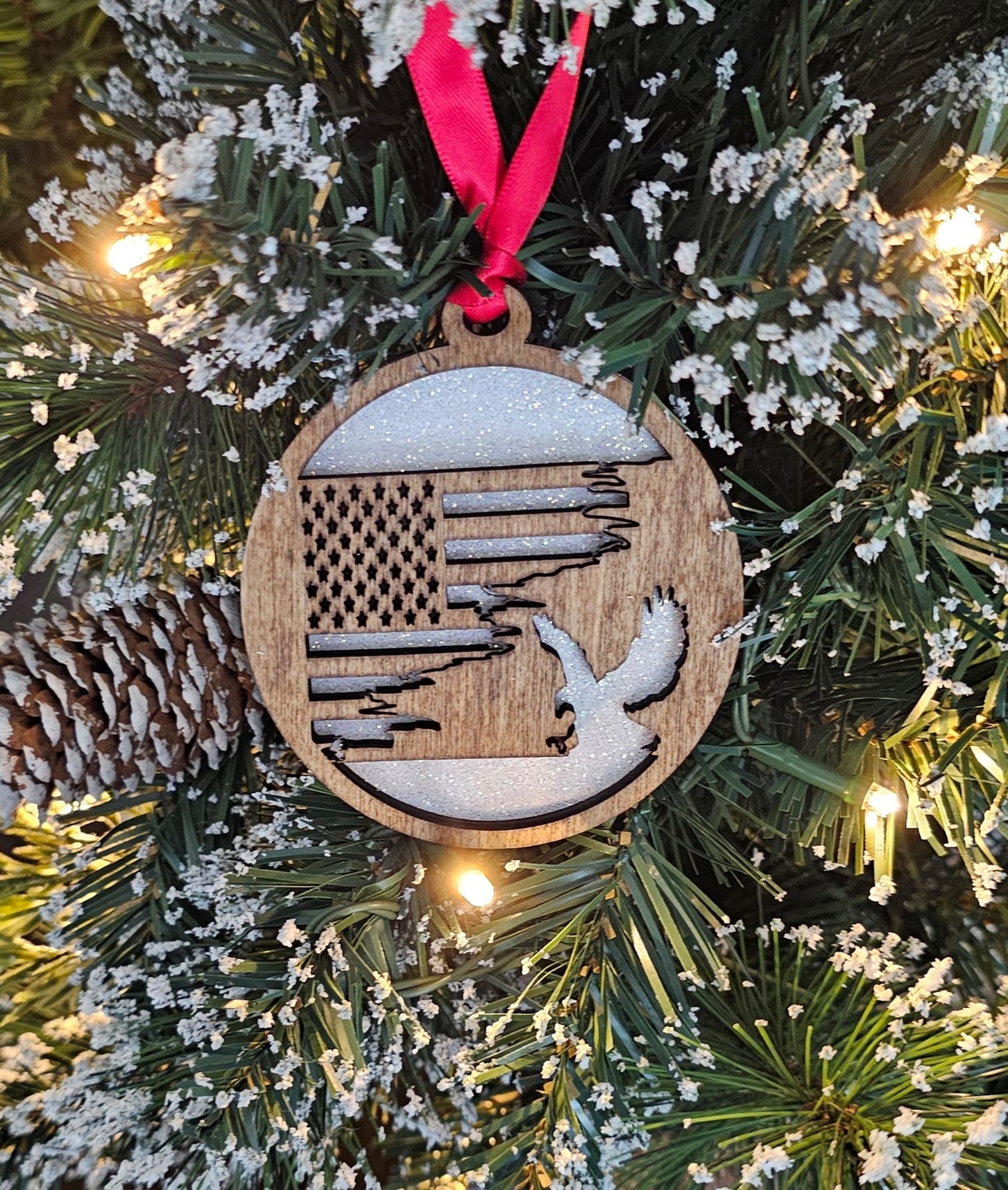 Wood/Glitter Ornaments - US Flag and Eagle