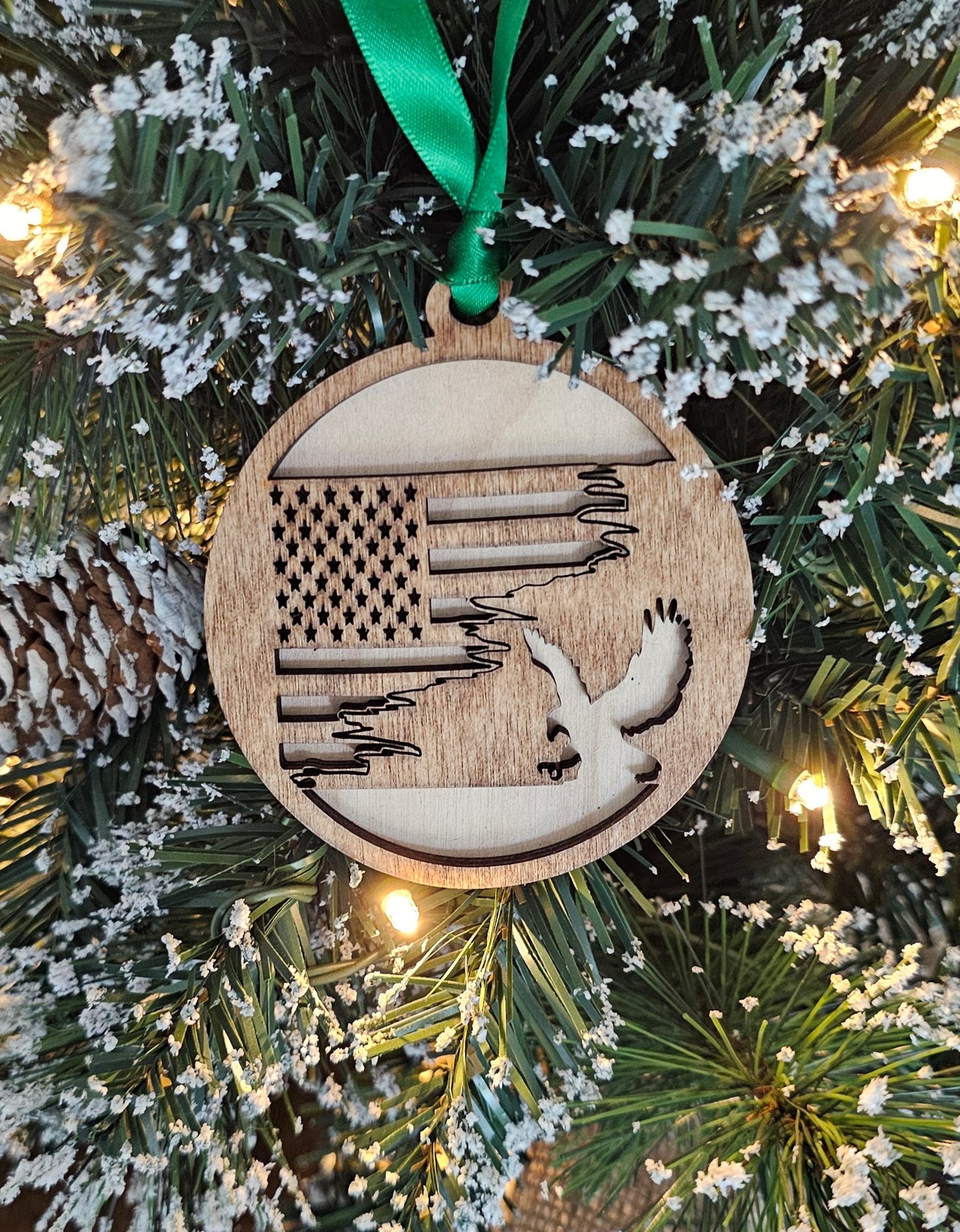 Wood/Glitter Ornaments - US Flag and Eagle