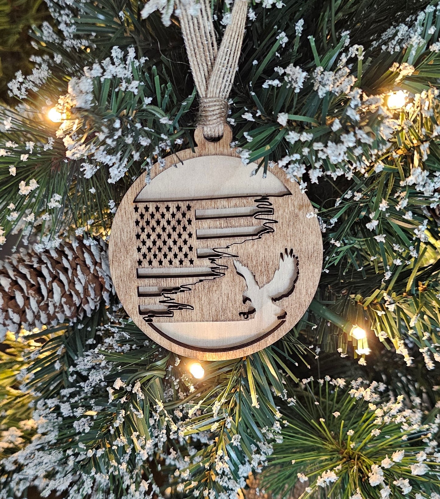 Wood/Glitter Ornaments - US Flag and Eagle