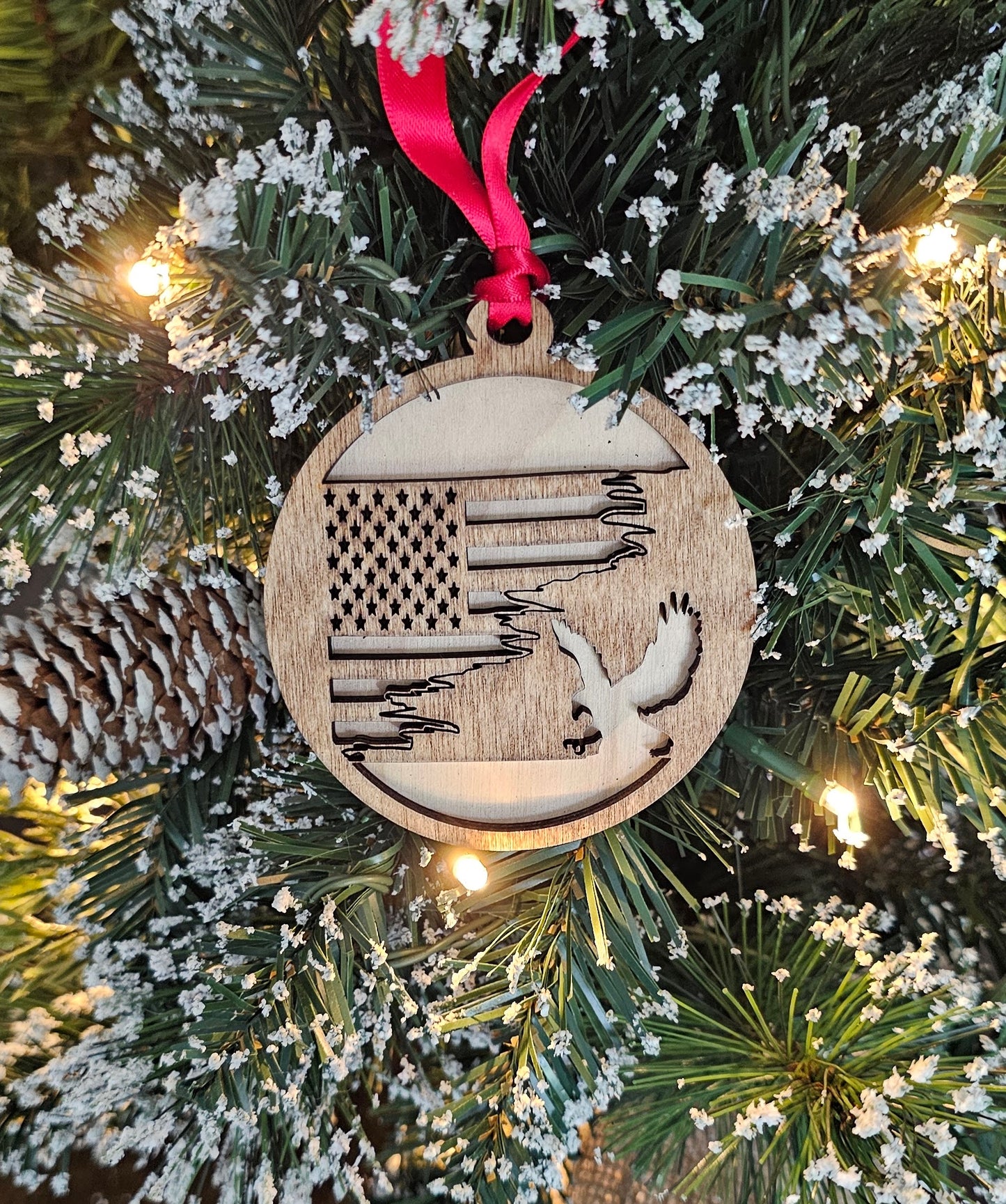 Wood/Glitter Ornaments - US Flag and Eagle