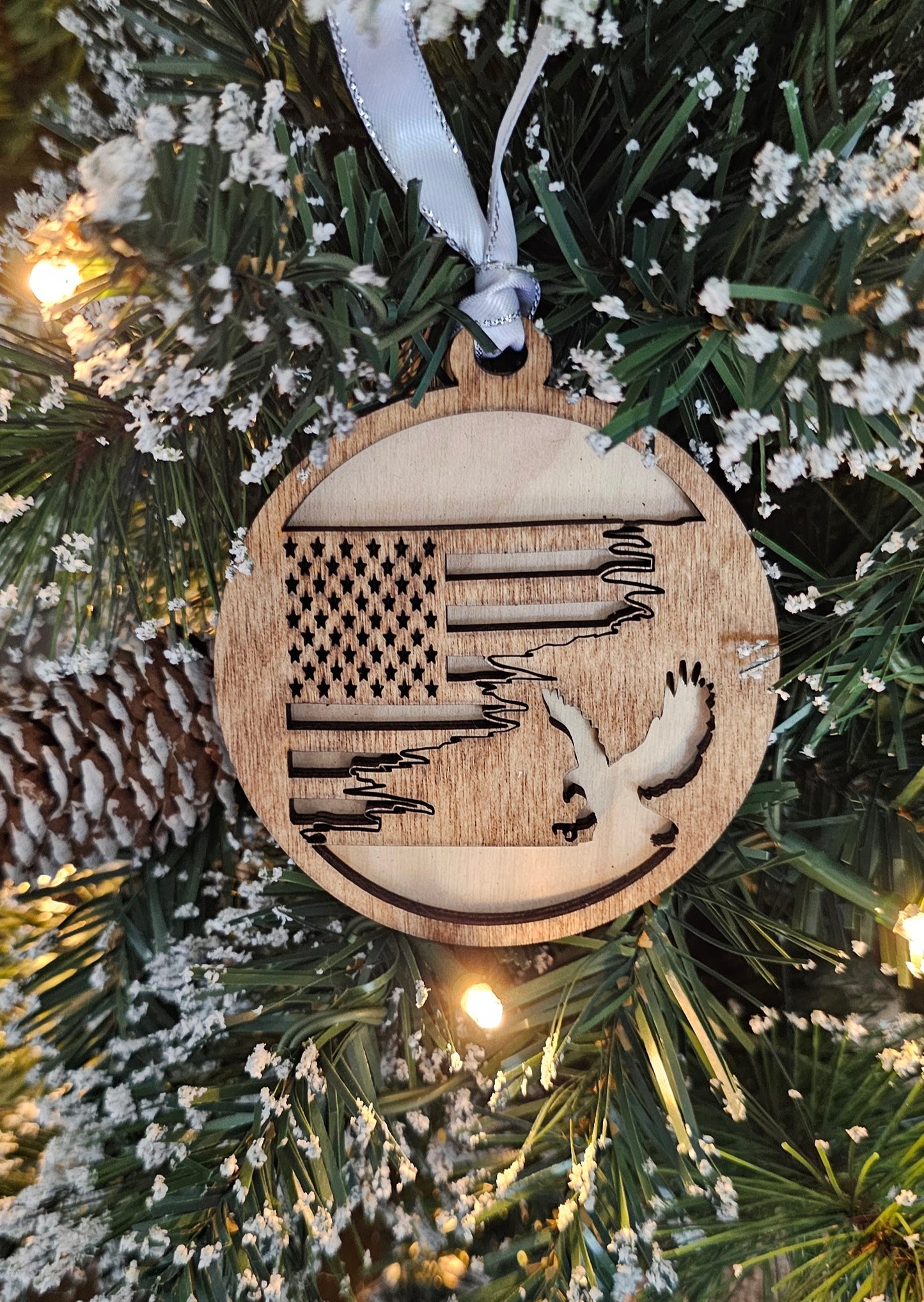 Wood/Glitter Ornaments - US Flag and Eagle