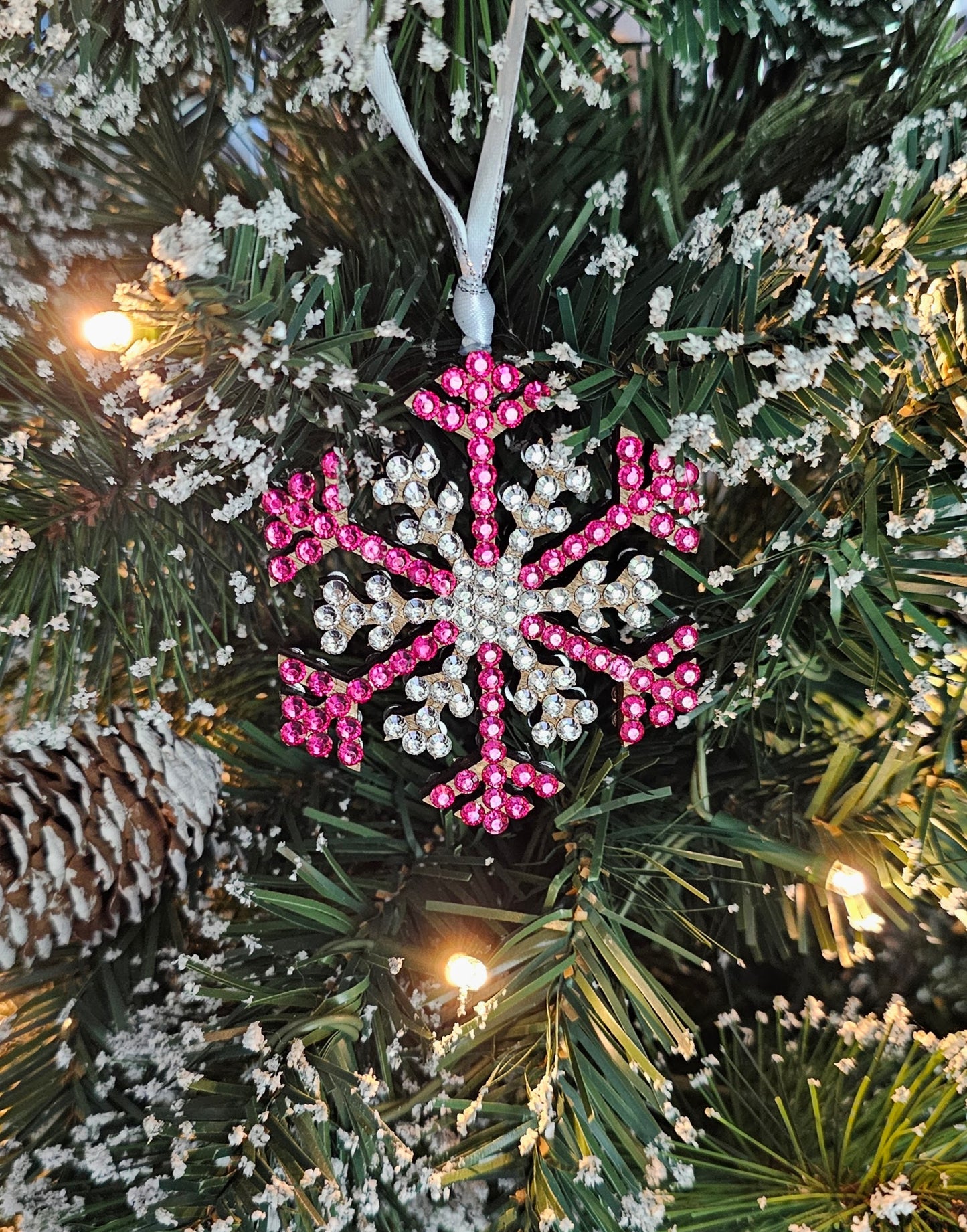 Rhinestone Snowflake Ornaments - Pink Variations