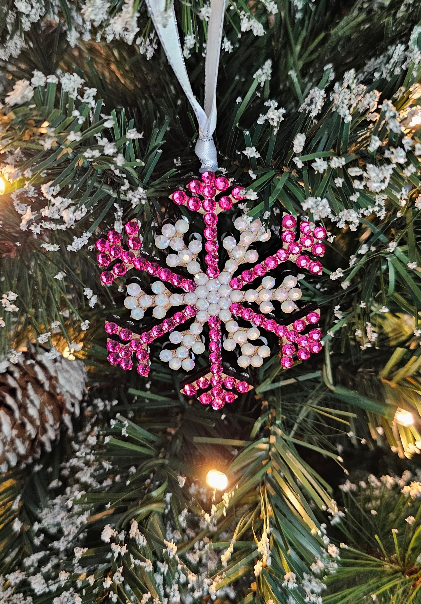 Rhinestone Snowflake Ornaments - Pink Variations