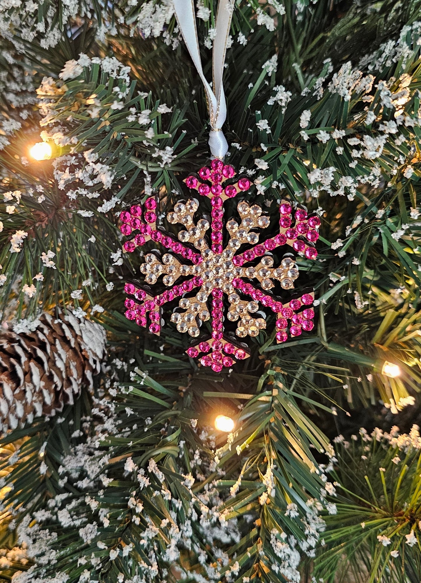 Rhinestone Snowflake Ornaments - Pink Variations