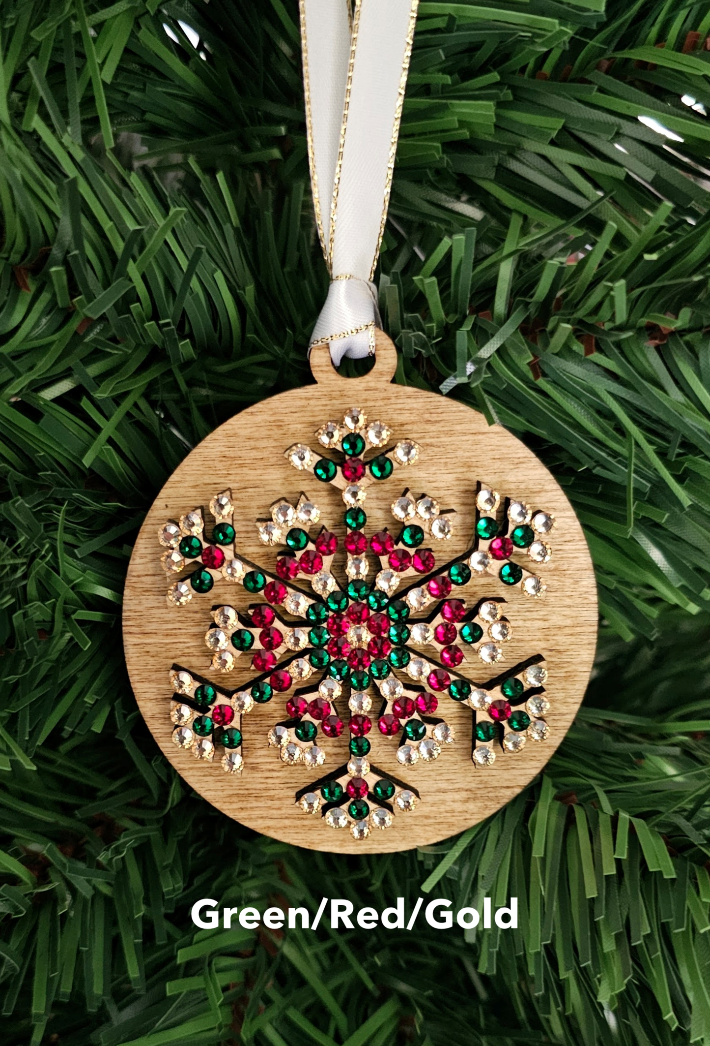 Snowflake w/ Rhinestones - Wood Ornaments