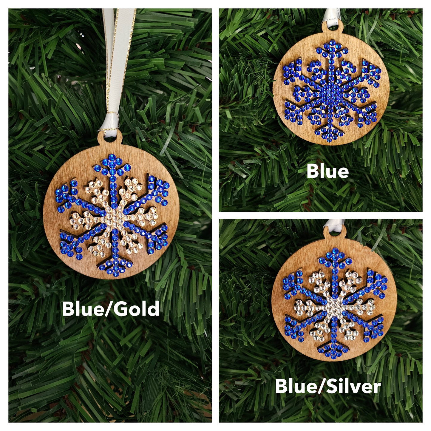 Snowflake w/ Rhinestones - Wood Ornaments