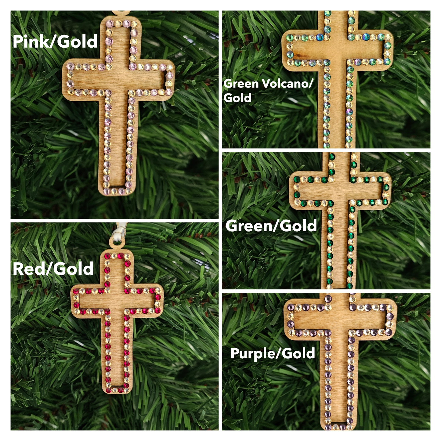 Rhinestone Cross - Wood Ornaments