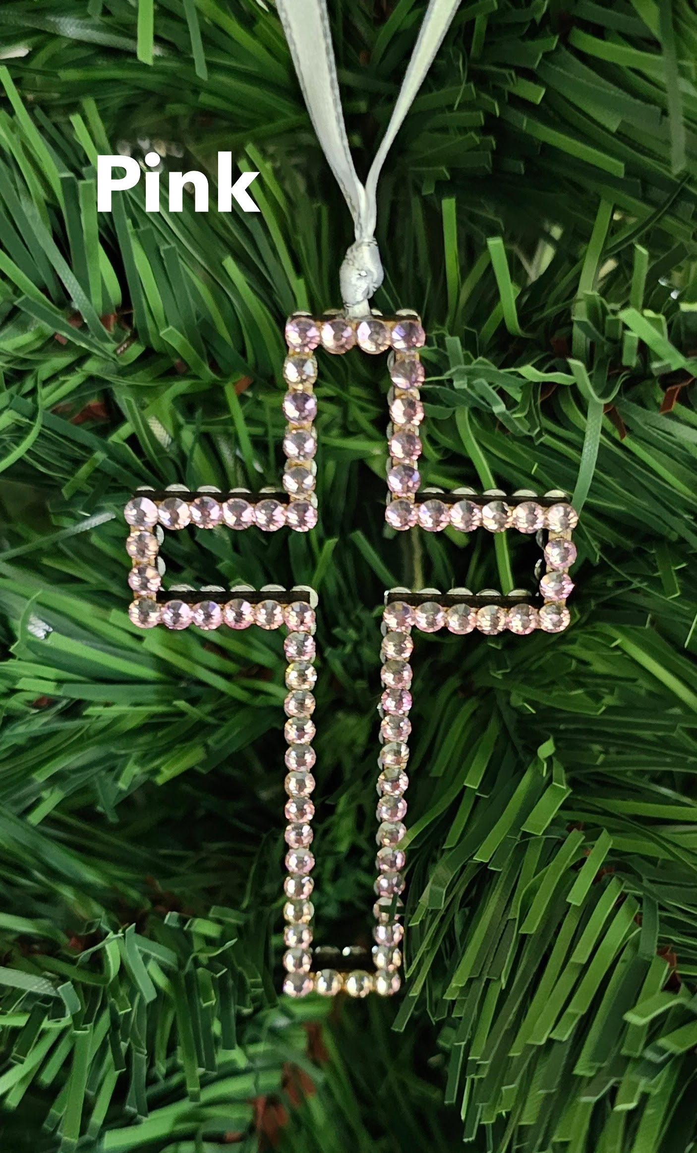 Rhinestone Cross - Hollow Wood Ornaments