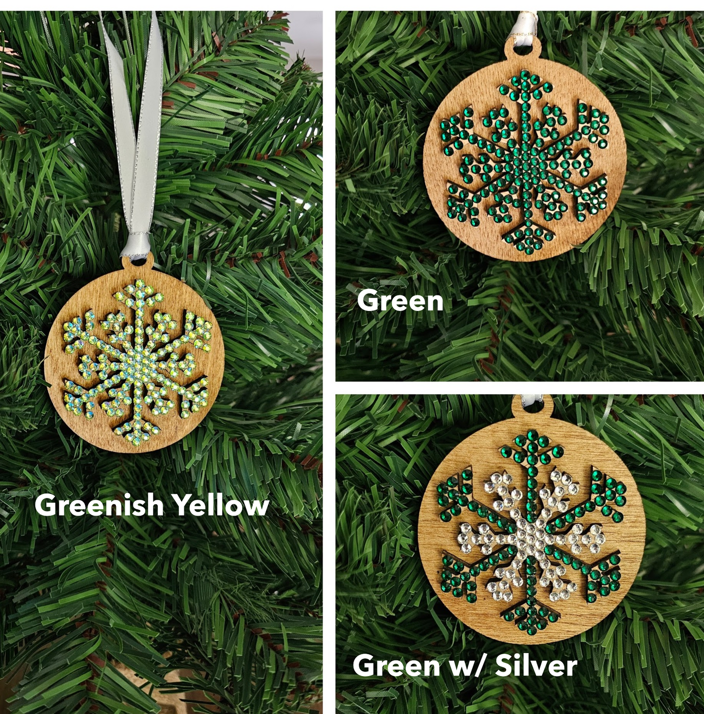 Snowflake w/ Rhinestones - Wood Ornaments