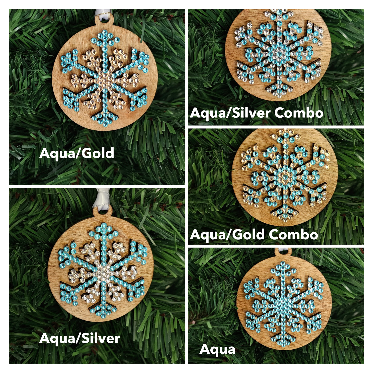 Snowflake w/ Rhinestones - Wood Ornaments