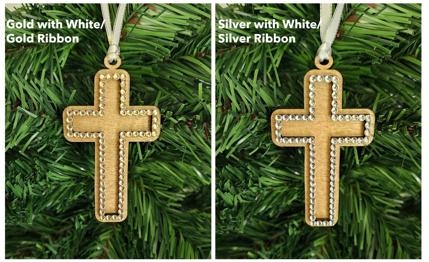 Rhinestone Cross - Wood Ornaments