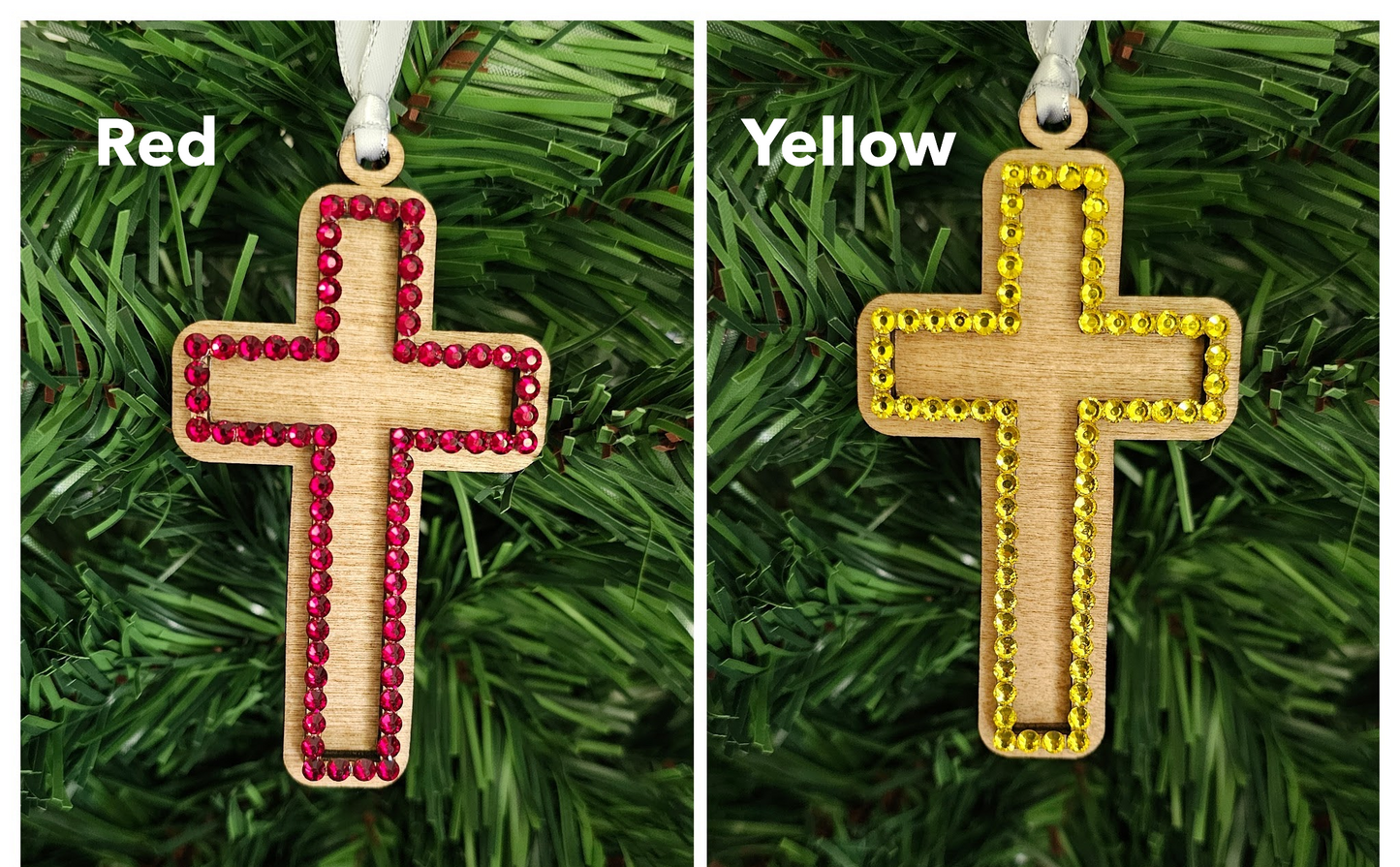 Rhinestone Cross - Wood Ornaments