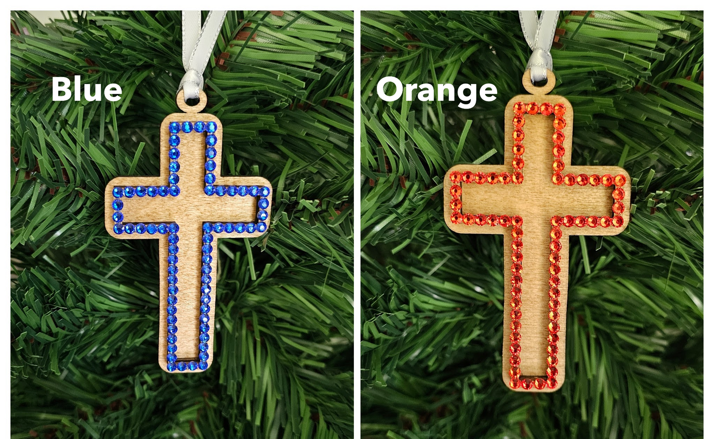 Rhinestone Cross - Wood Ornaments