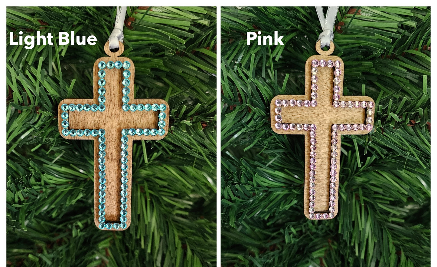 Rhinestone Cross - Wood Ornaments