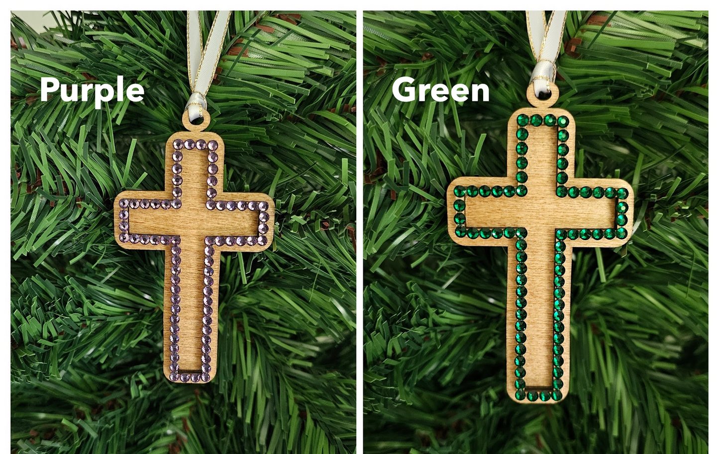 Rhinestone Cross - Wood Ornaments