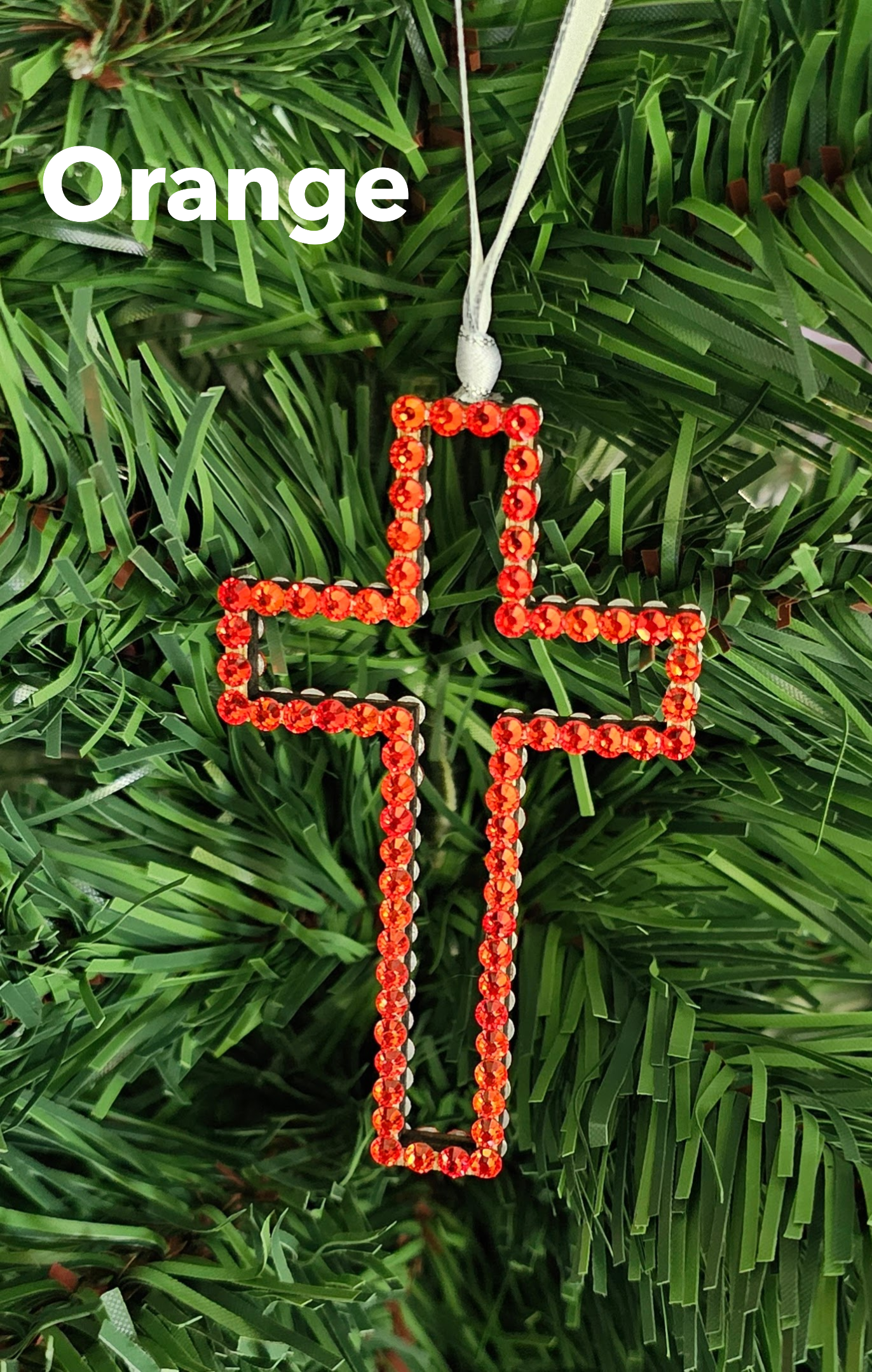 Rhinestone Cross - Hollow Wood Ornaments