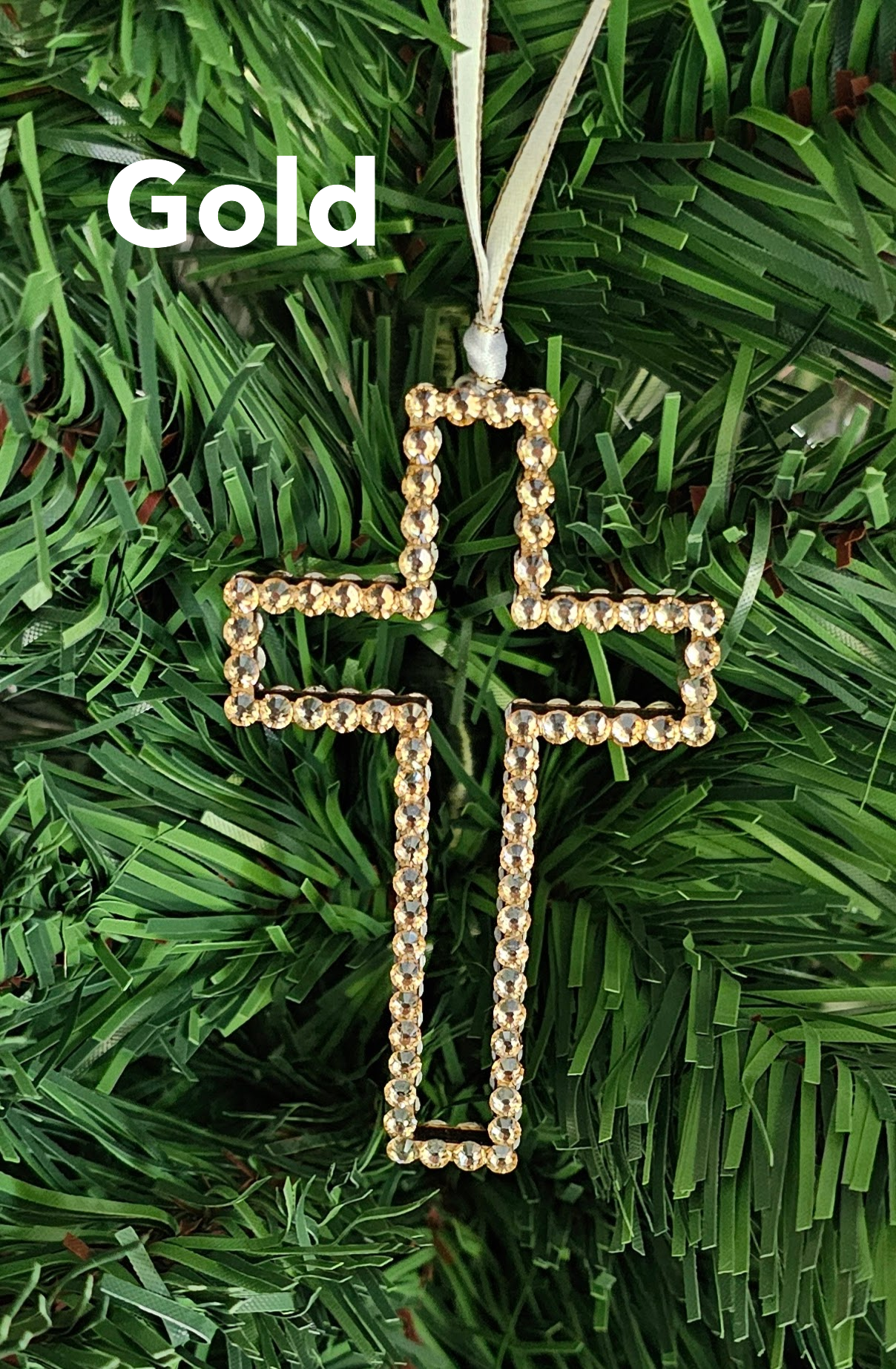 Rhinestone Cross - Hollow Wood Ornaments