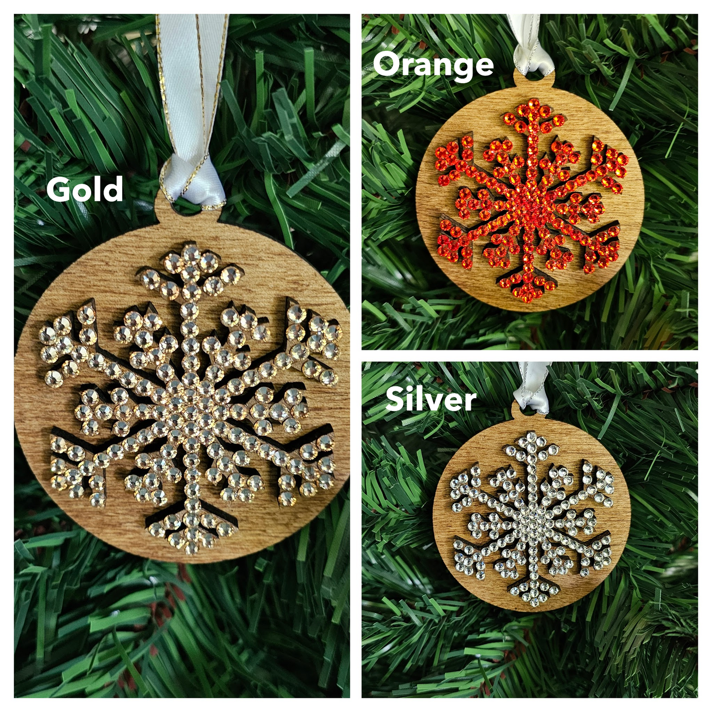 Snowflake w/ Rhinestones - Wood Ornaments