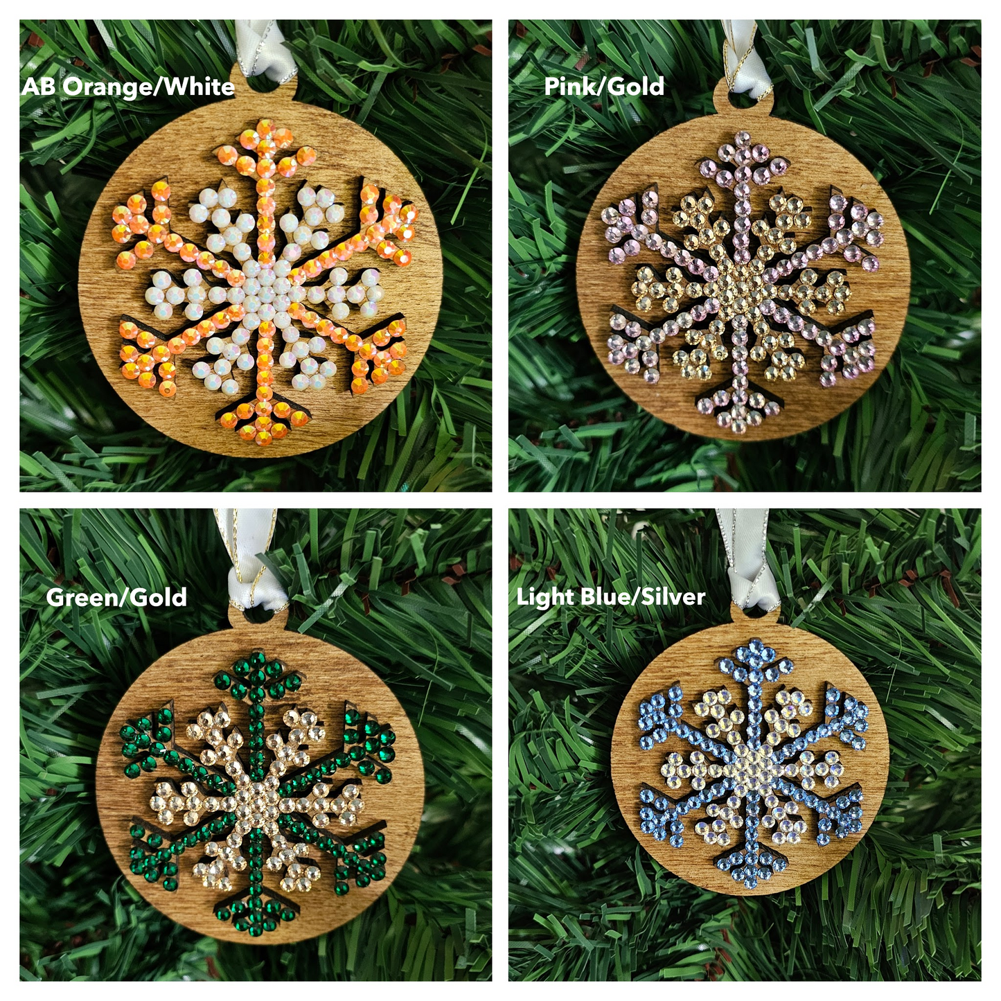 Snowflake w/ Rhinestones - Wood Ornaments