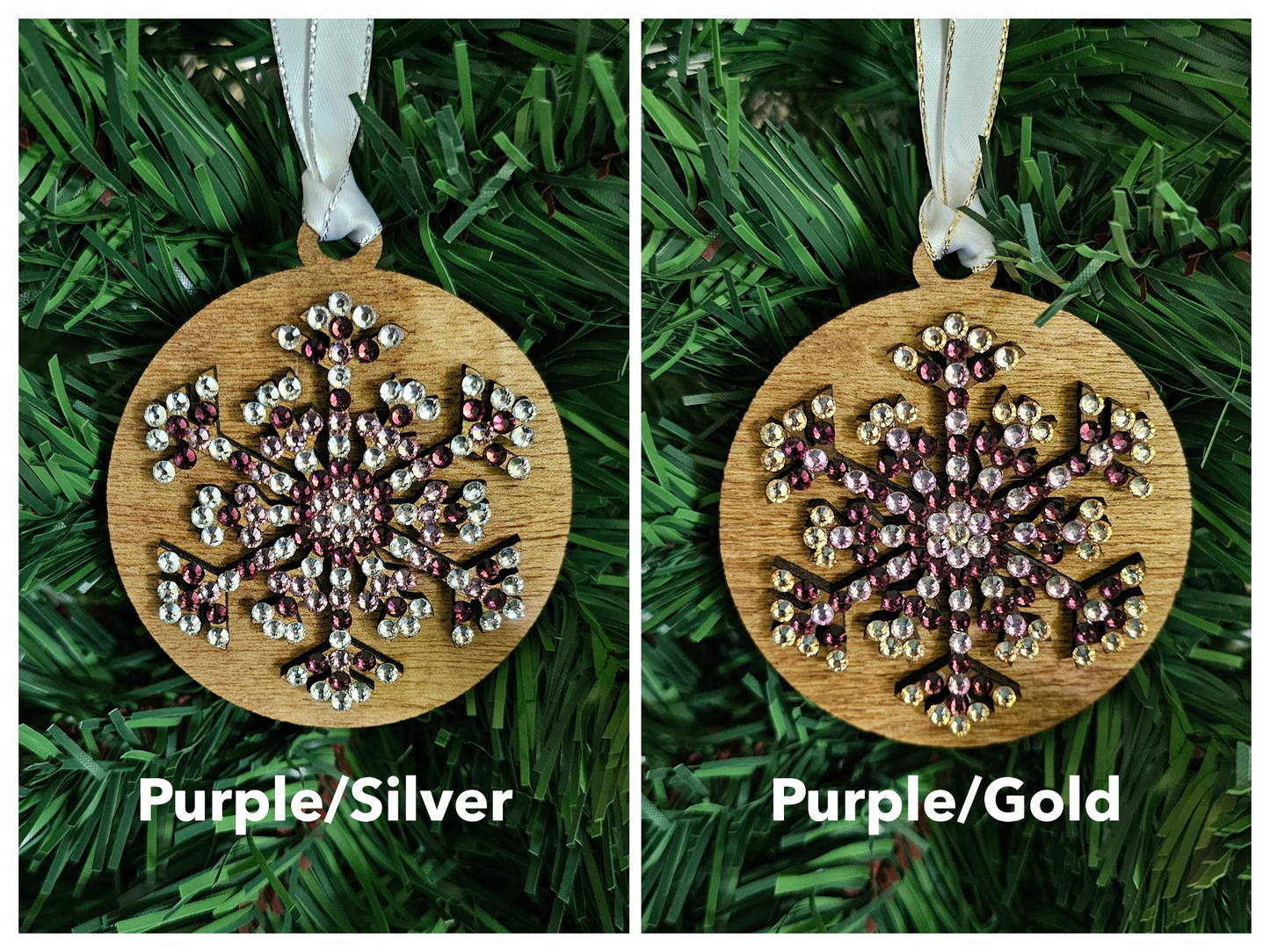 Snowflake w/ Rhinestones - Wood Ornaments