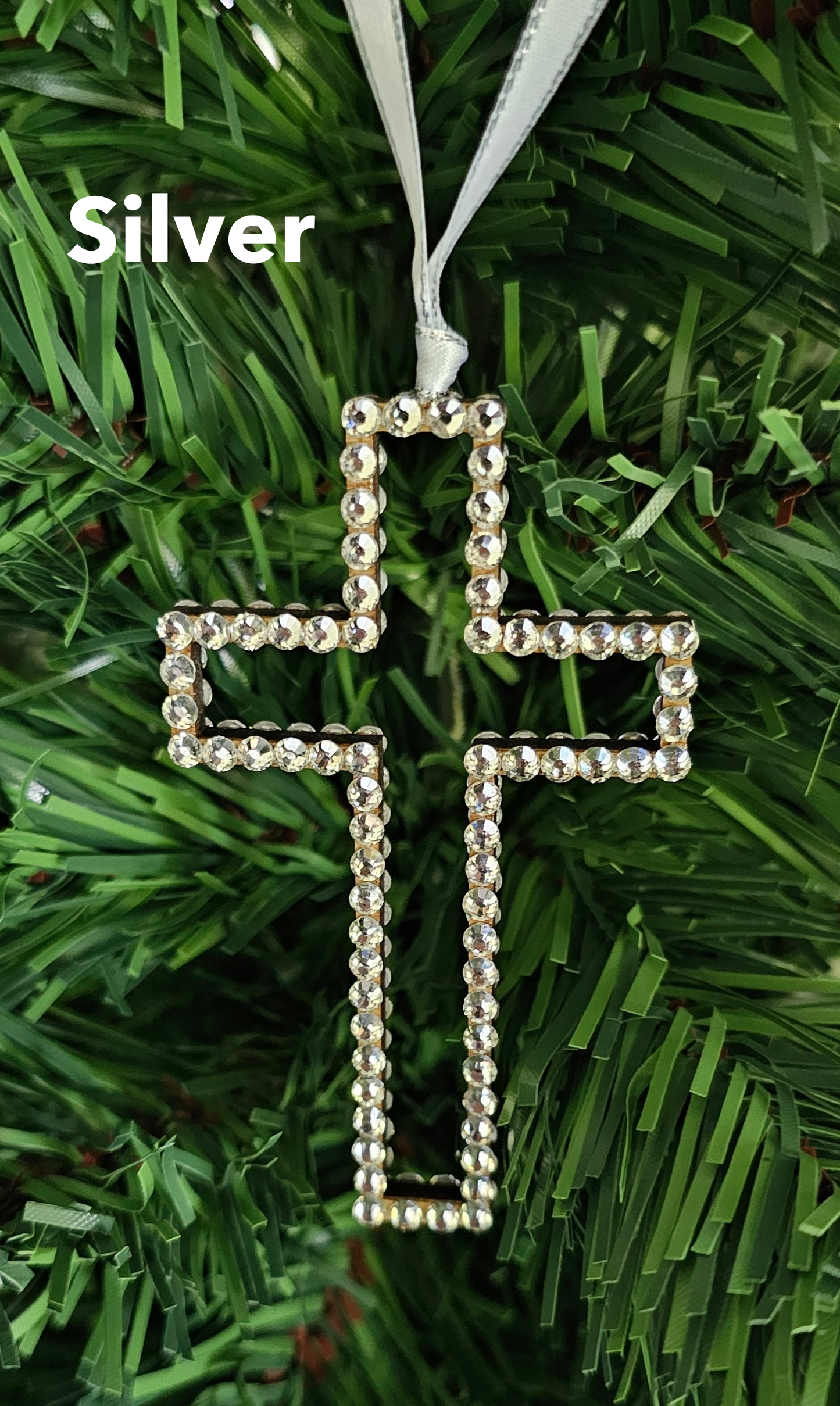 Rhinestone Cross - Hollow Wood Ornaments