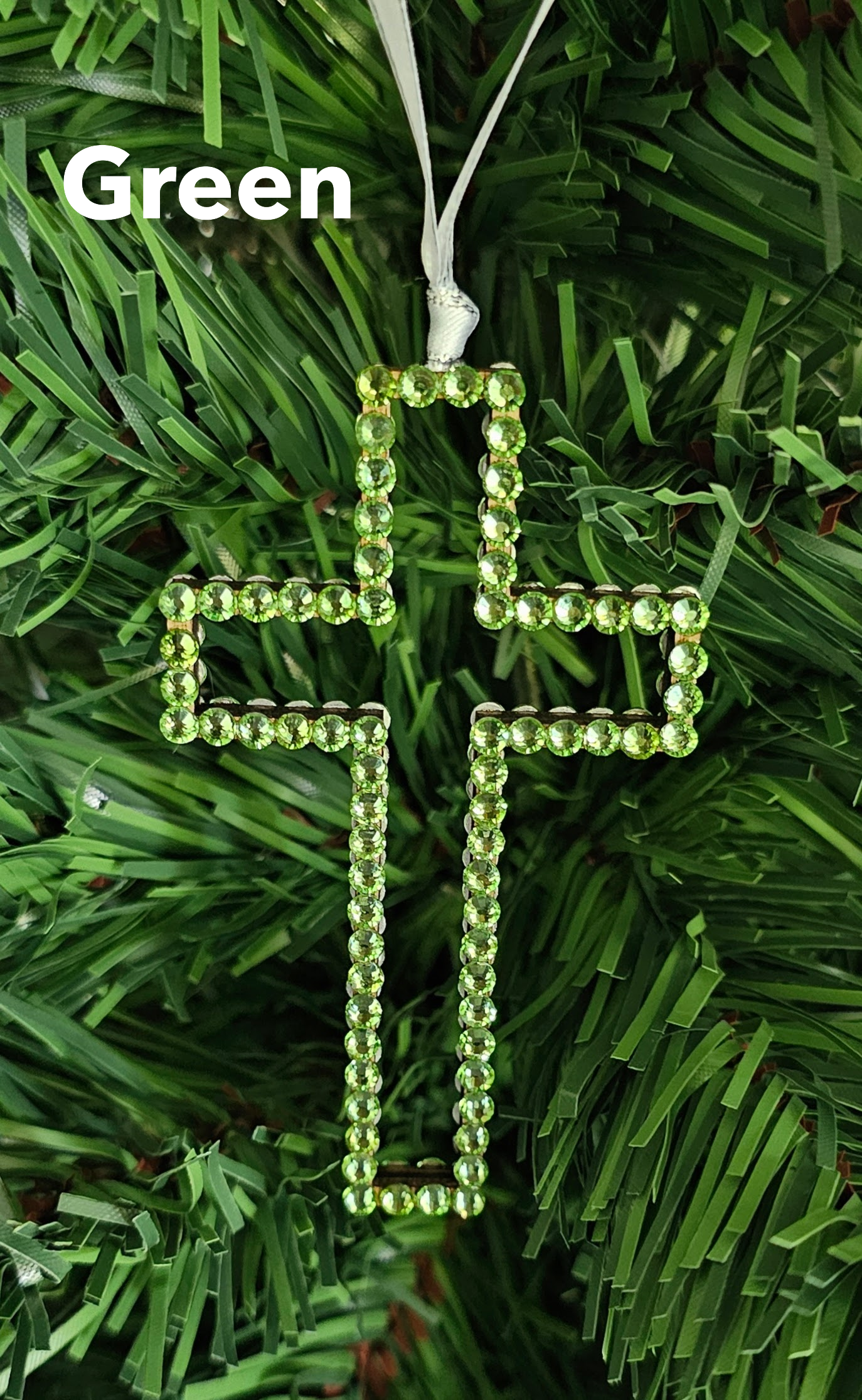 Rhinestone Cross - Hollow Wood Ornaments