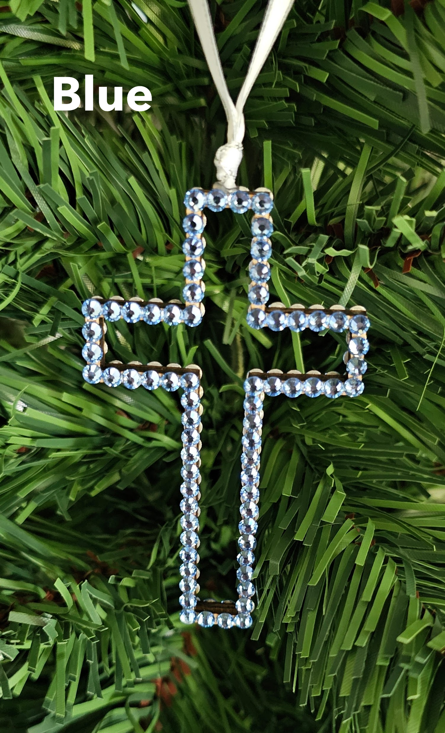 Rhinestone Cross - Hollow Wood Ornaments