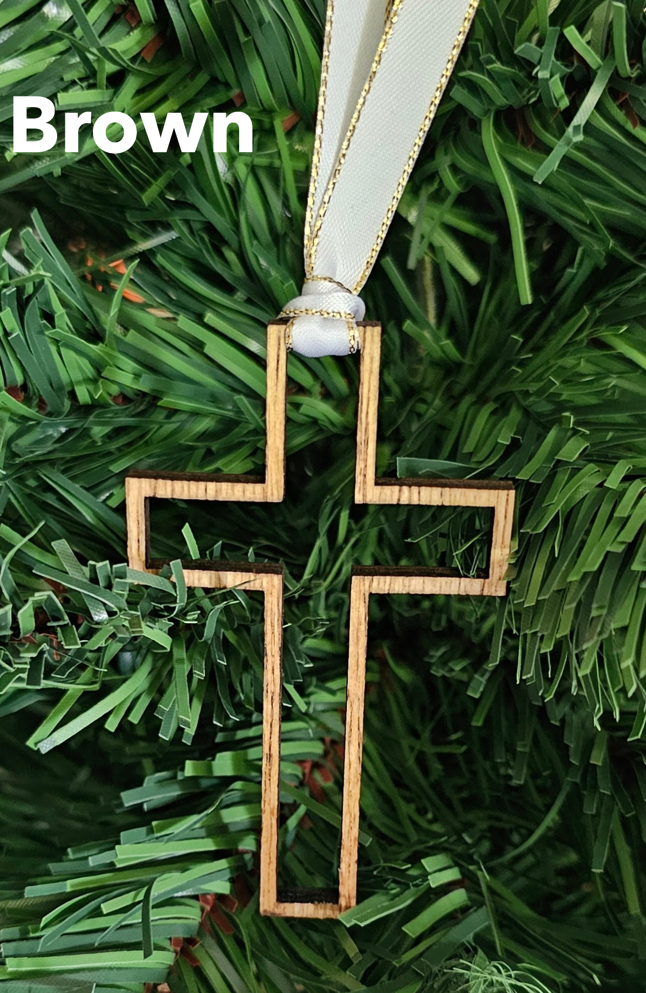 Rhinestone Cross - Hollow Wood Ornaments