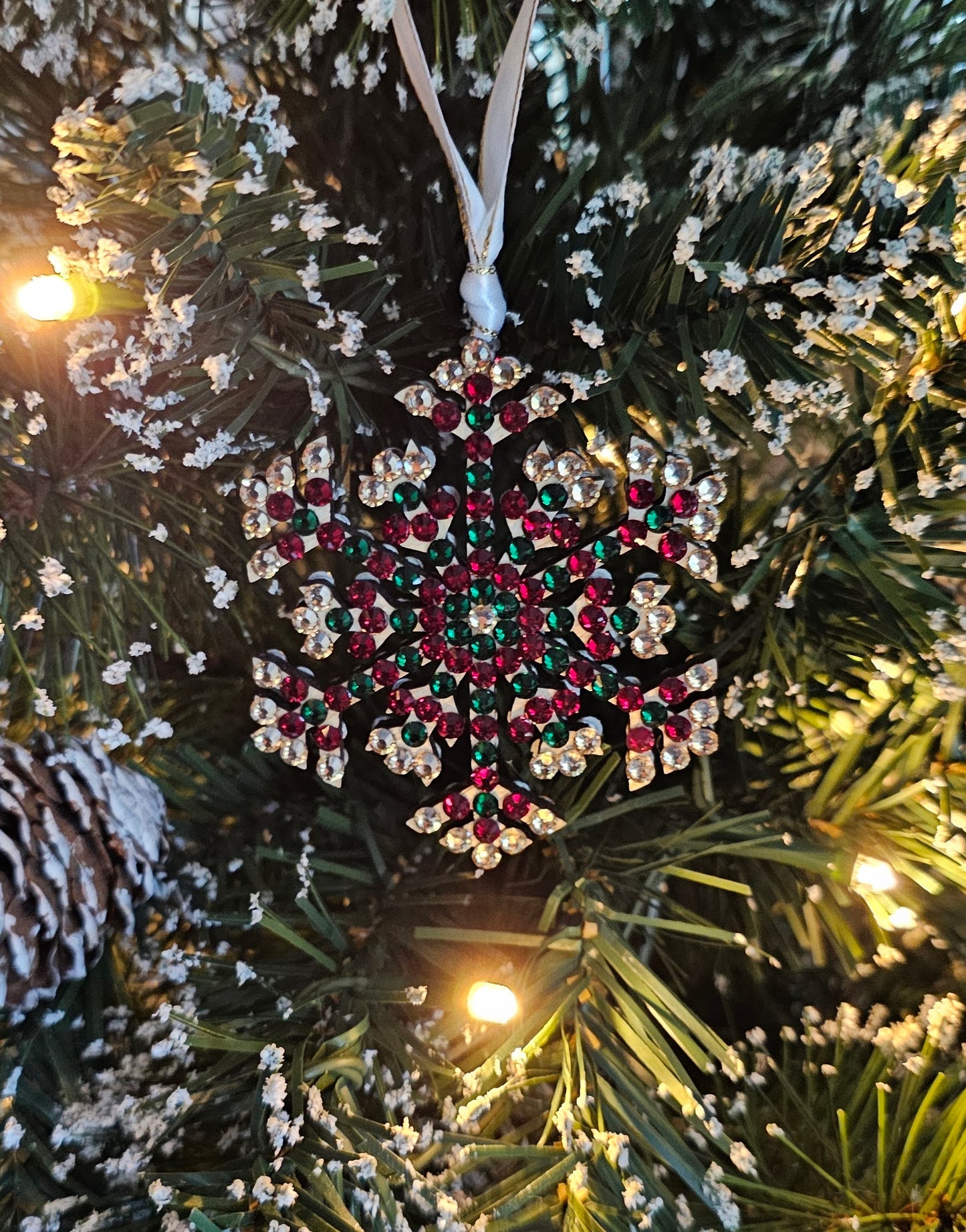 Rhinestone Snowflake Ornaments - Green & Red Variations