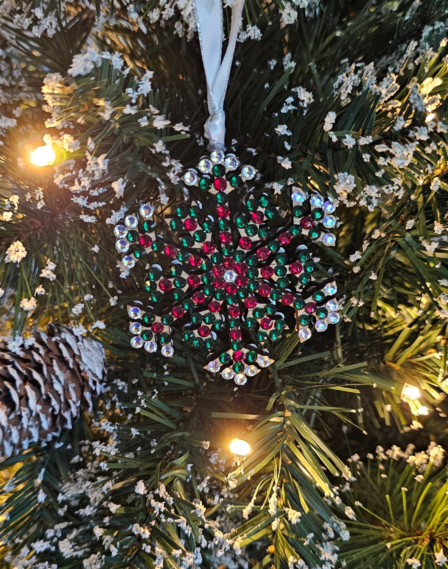 Rhinestone Snowflake Ornaments - Green & Red Variations