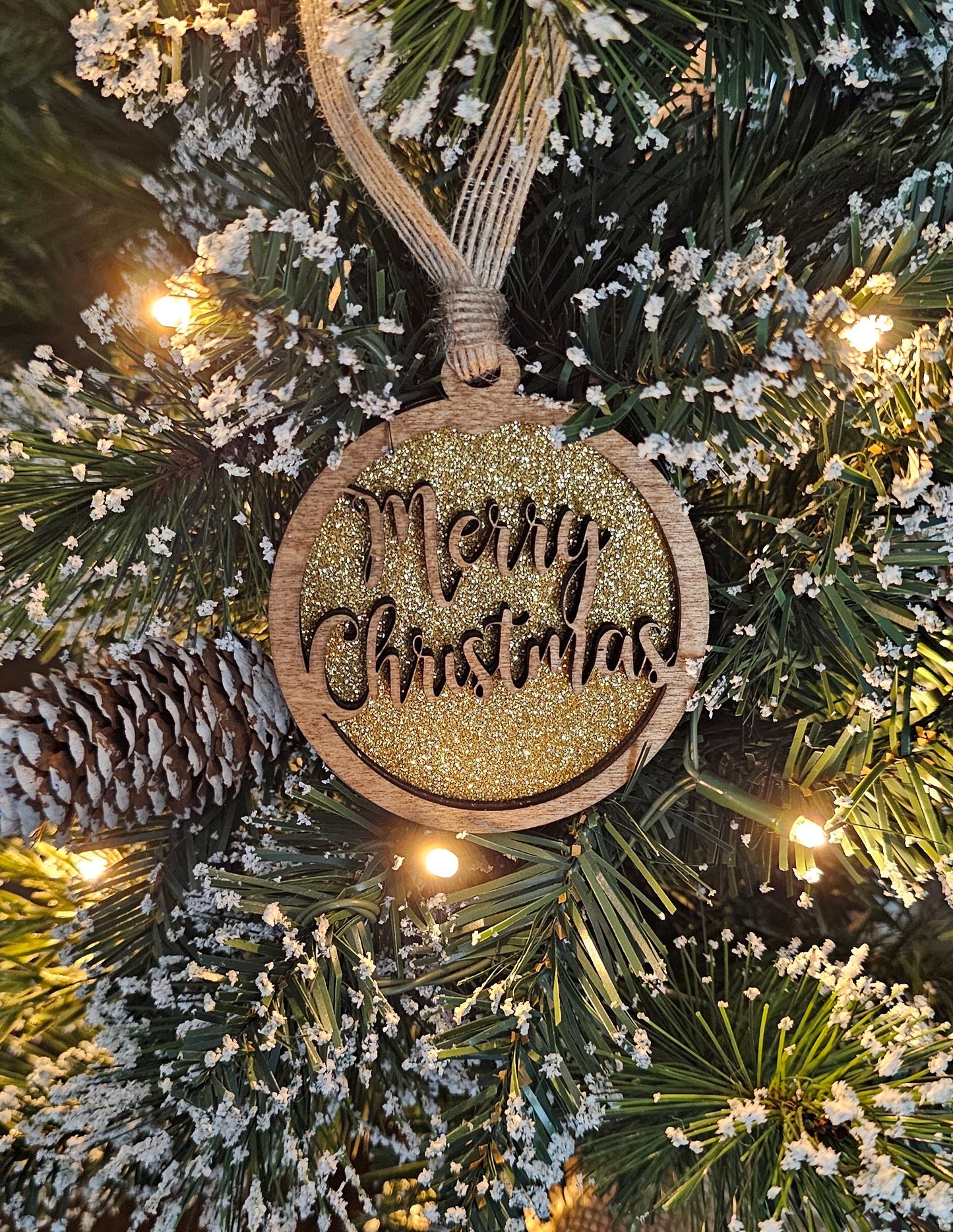 Wood/Glitter Ornaments - Merry Christmas