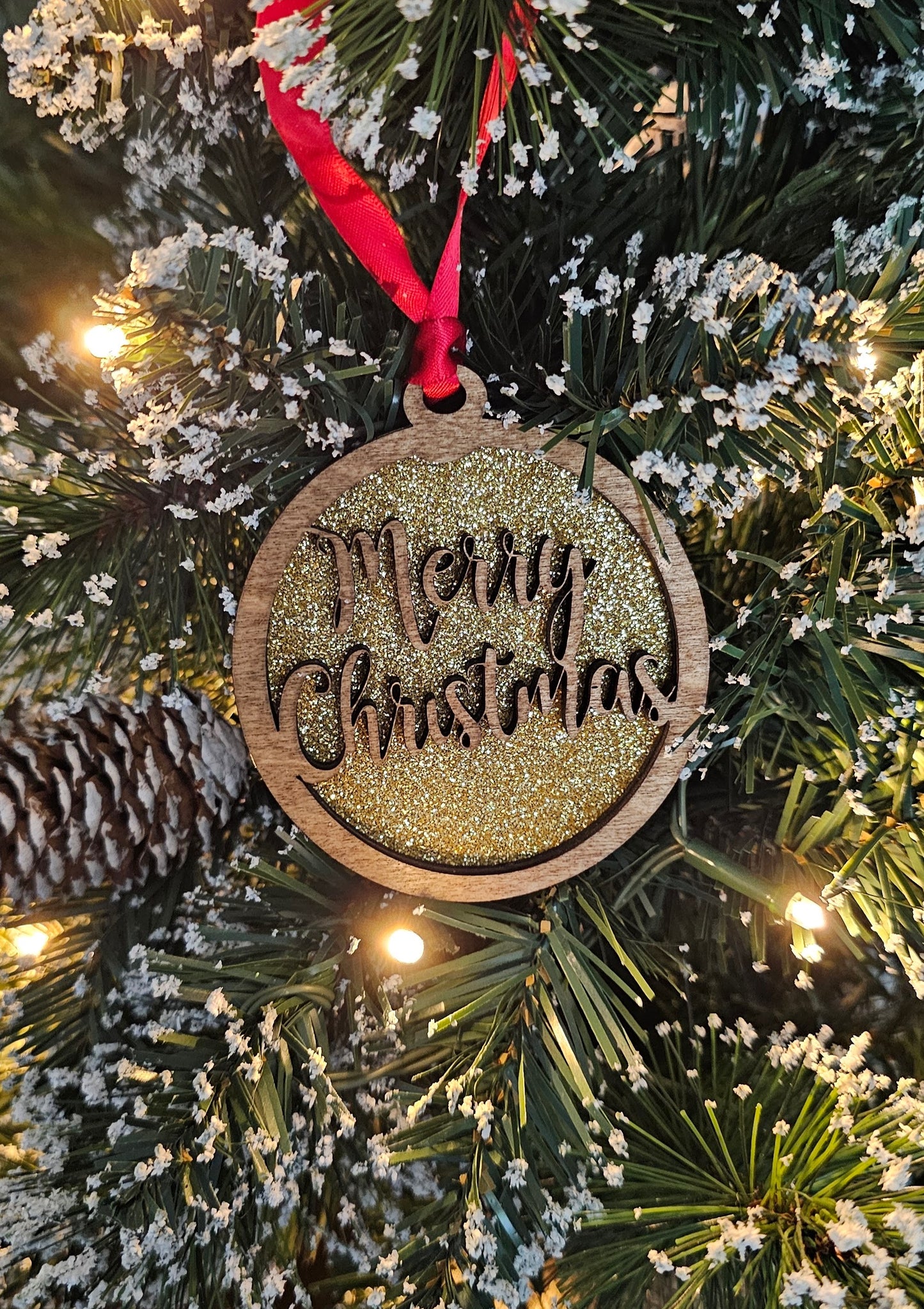 Wood/Glitter Ornaments - Merry Christmas