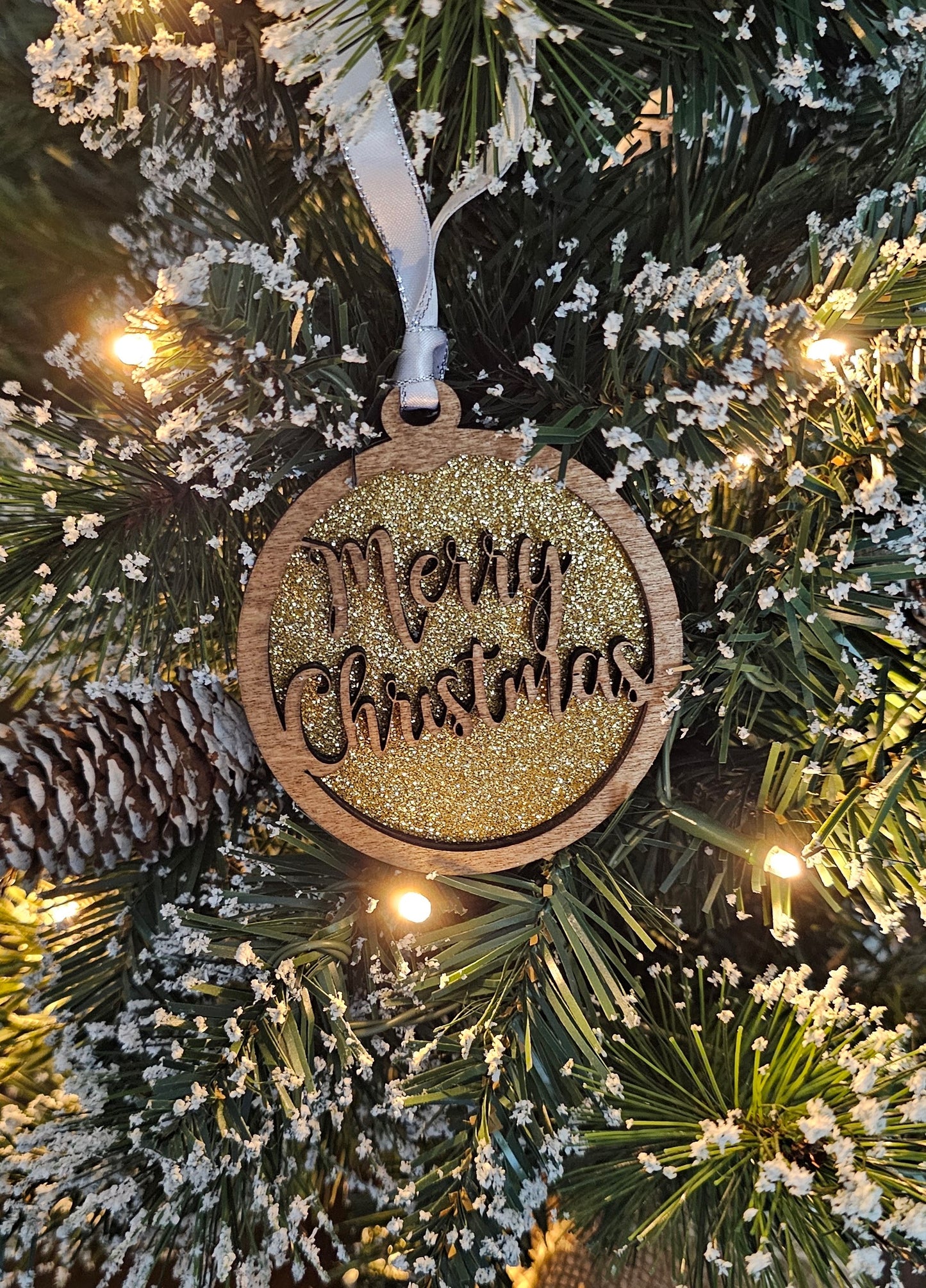 Wood/Glitter Ornaments - Merry Christmas