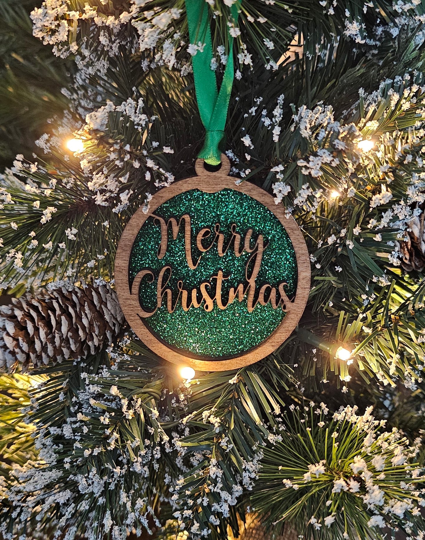 Wood/Glitter Ornaments - Merry Christmas