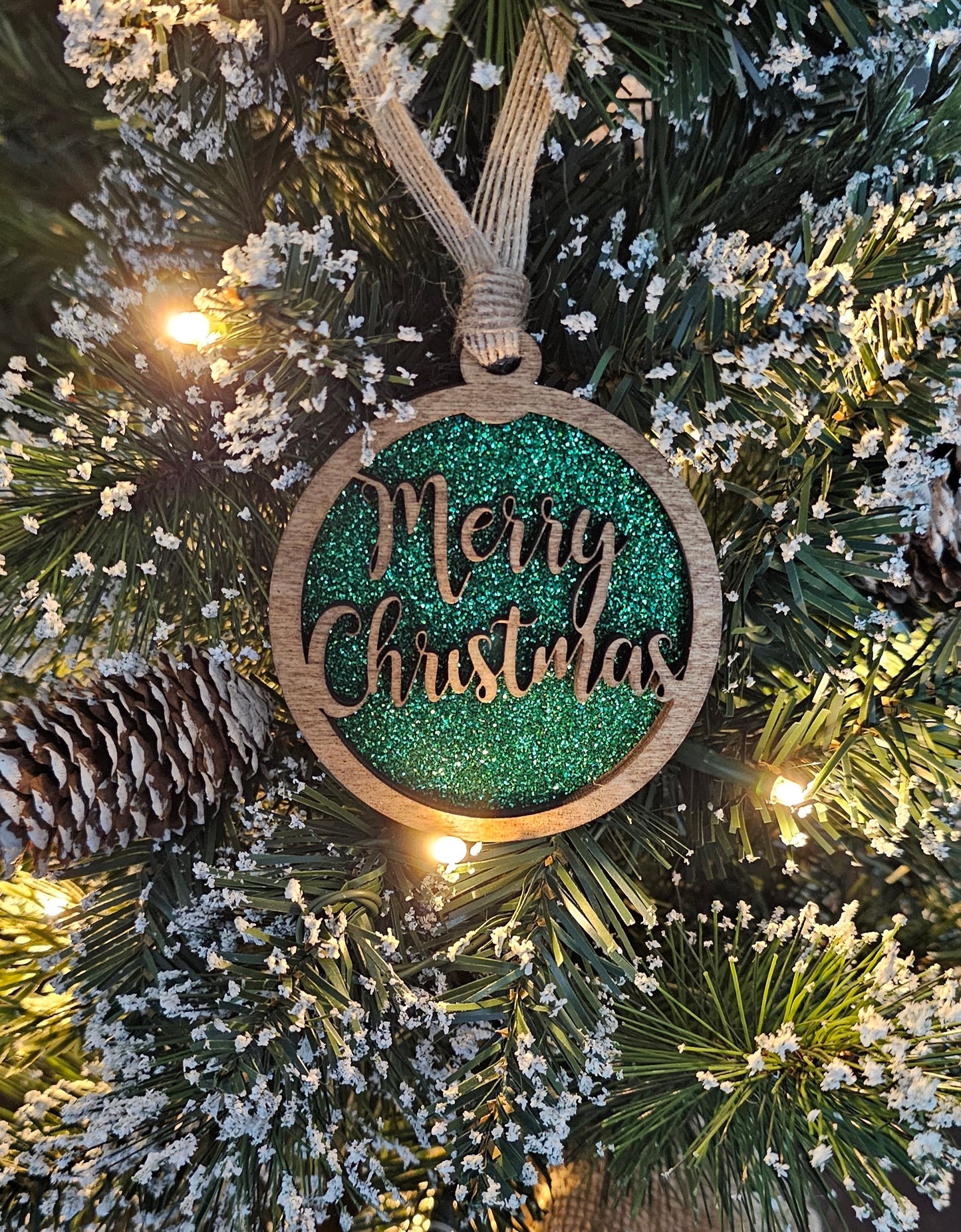 Wood/Glitter Ornaments - Merry Christmas