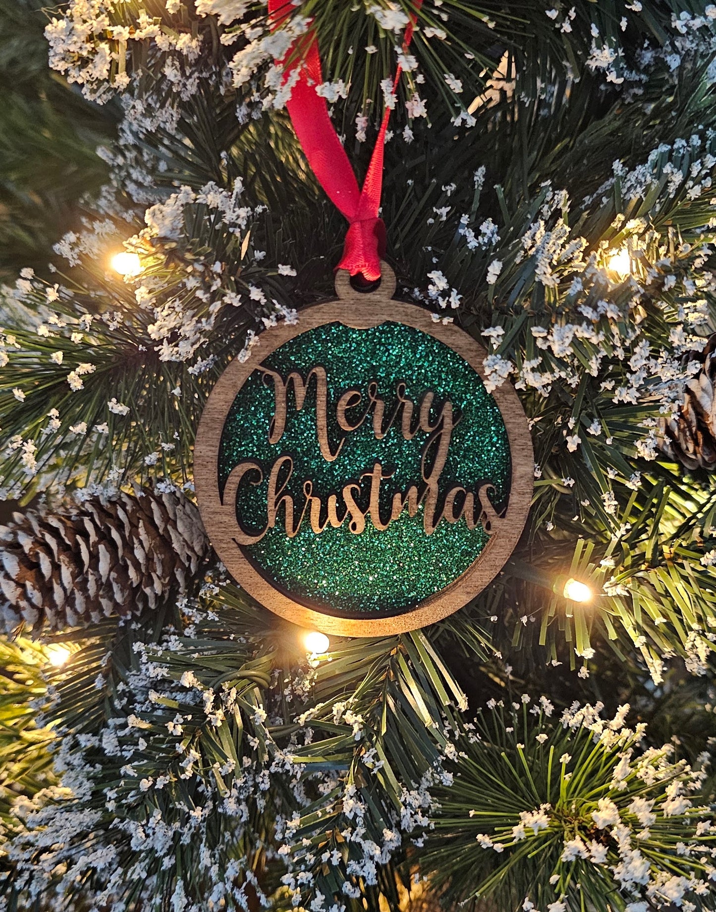 Wood/Glitter Ornaments - Merry Christmas