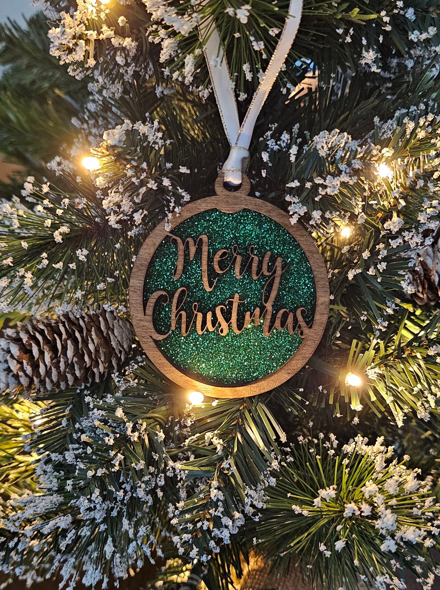 Wood/Glitter Ornaments - Merry Christmas