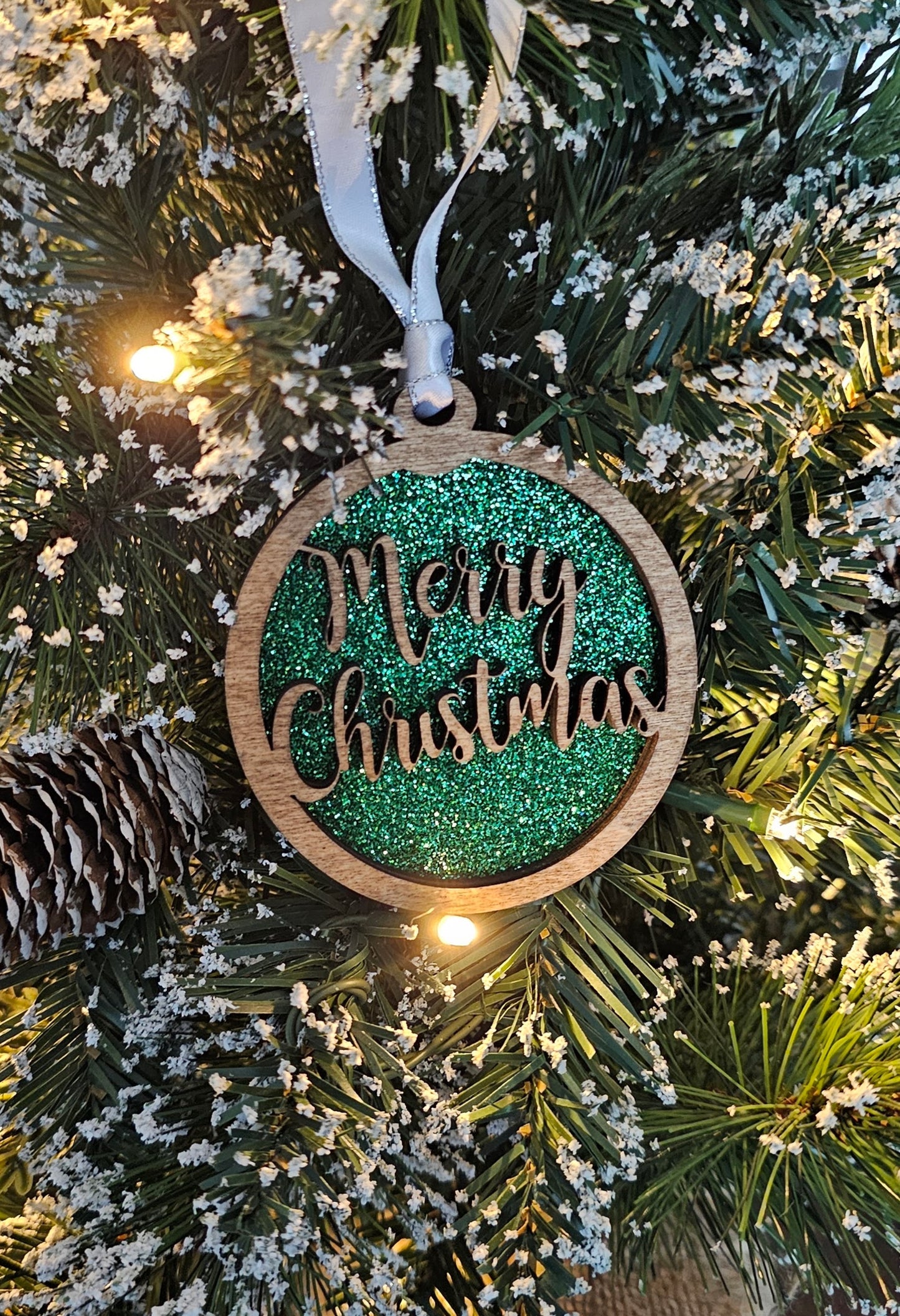 Wood/Glitter Ornaments - Merry Christmas