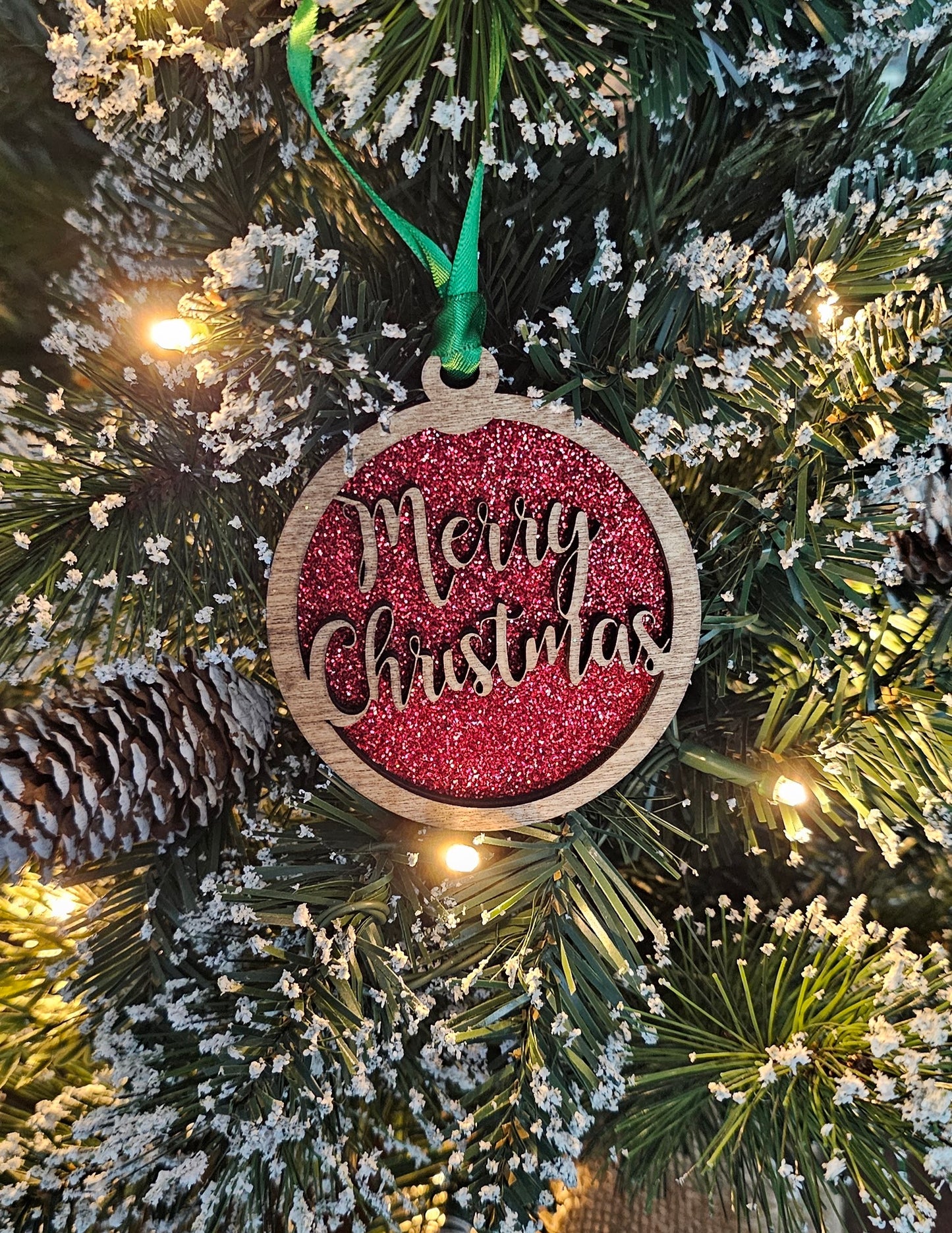 Wood/Glitter Ornaments - Merry Christmas
