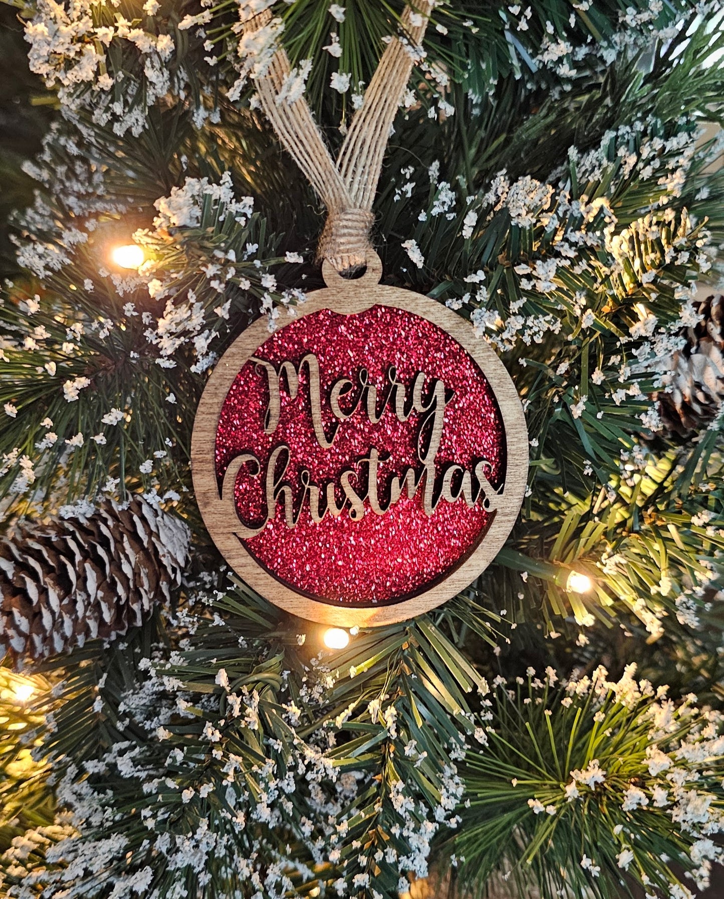 Wood/Glitter Ornaments - Merry Christmas