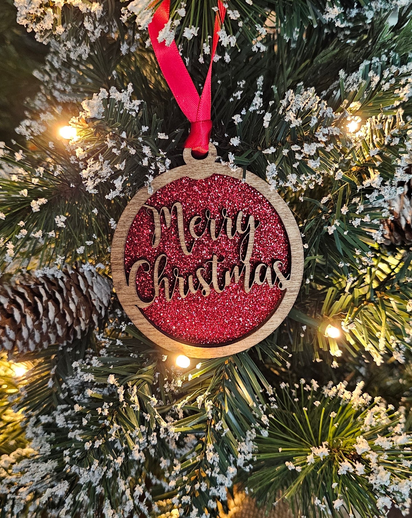 Wood/Glitter Ornaments - Merry Christmas