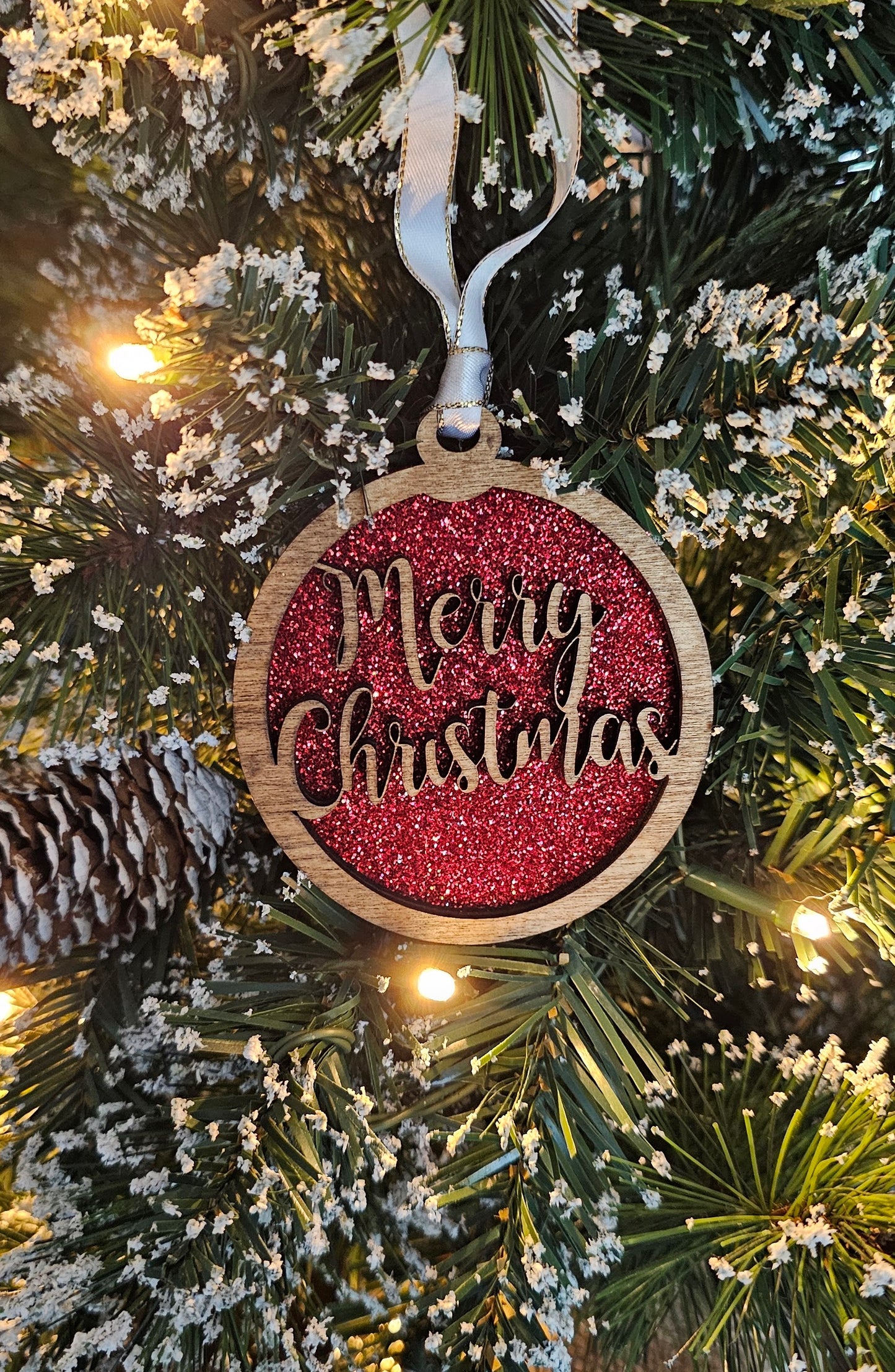 Wood/Glitter Ornaments - Merry Christmas