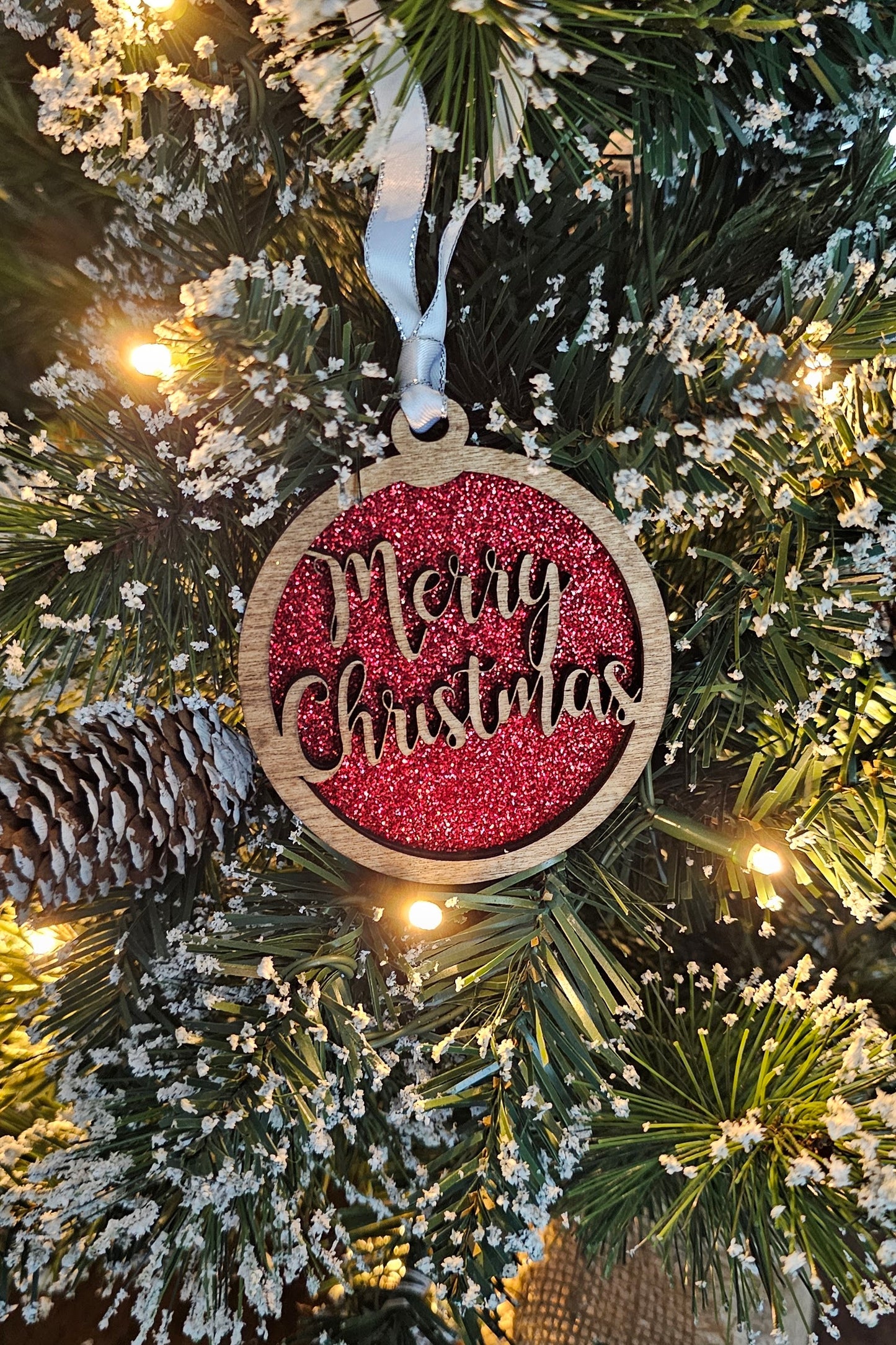 Wood/Glitter Ornaments - Merry Christmas