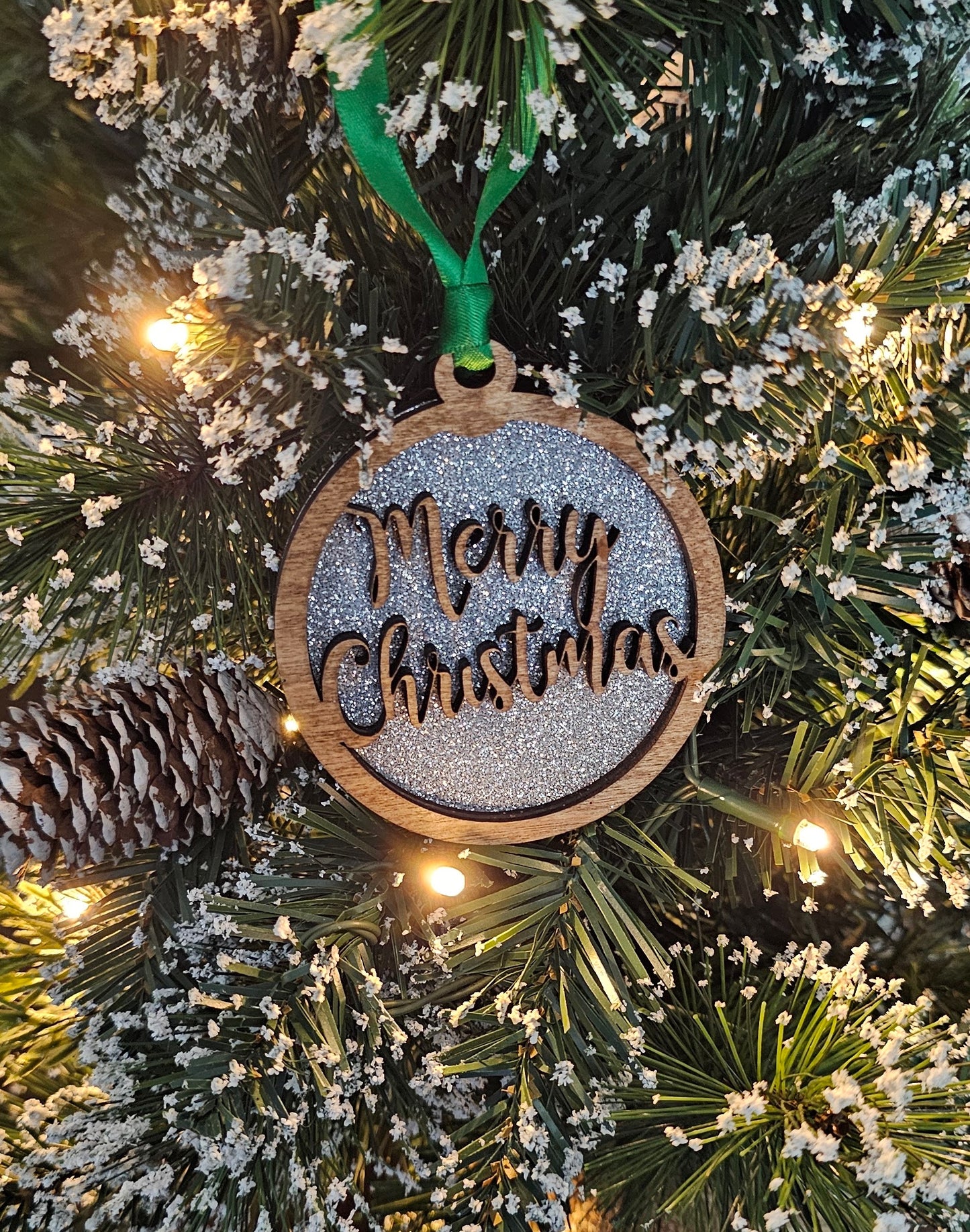 Wood/Glitter Ornaments - Merry Christmas